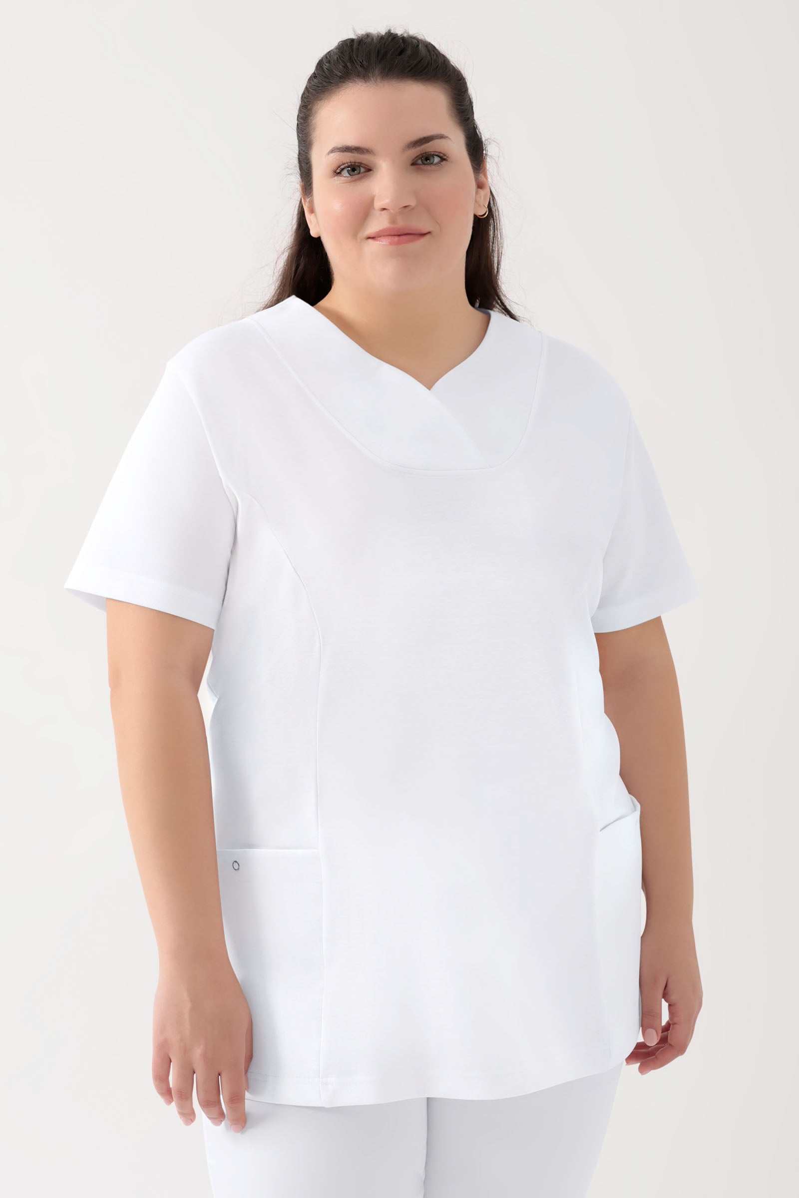 COMFY FLEX Stretch Schlupfkasack Damen - Herzausschnitt weiß