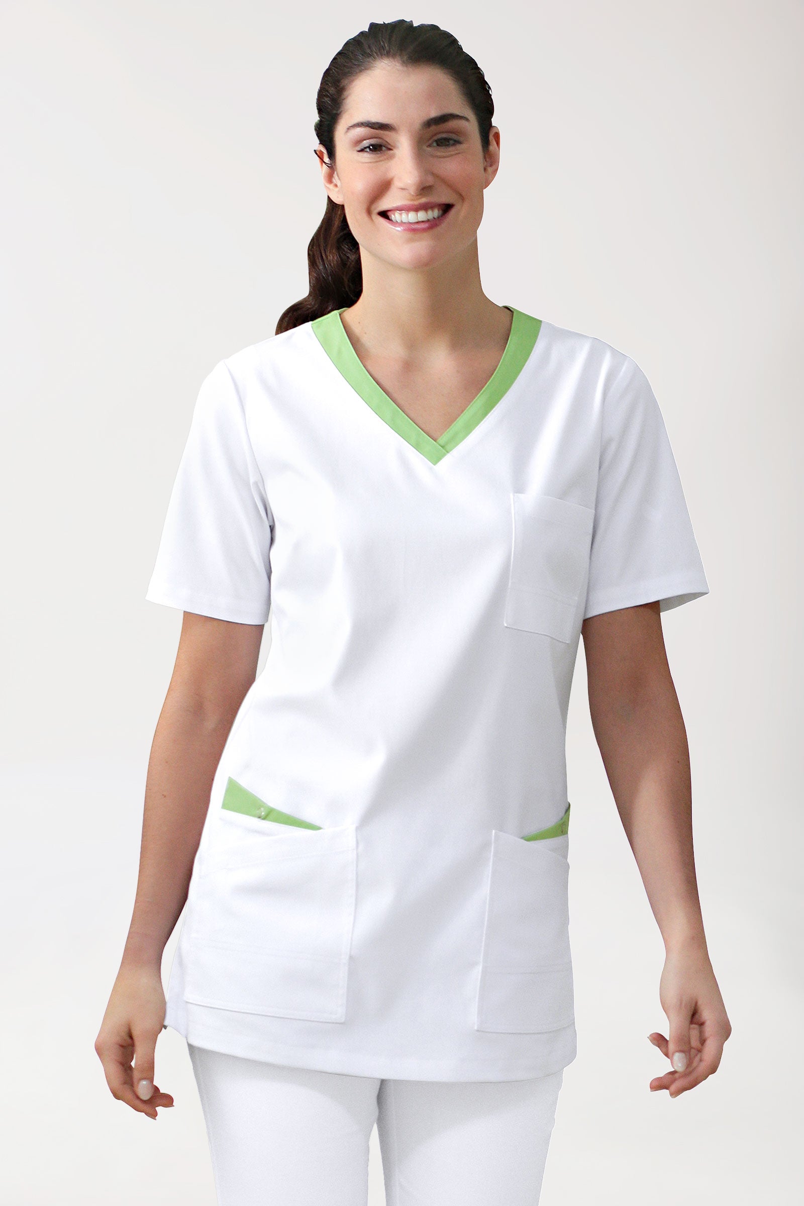 CLINIC STRETCH Schlupfkasack Damen - 1/2 Arm weiß/apfelgrün