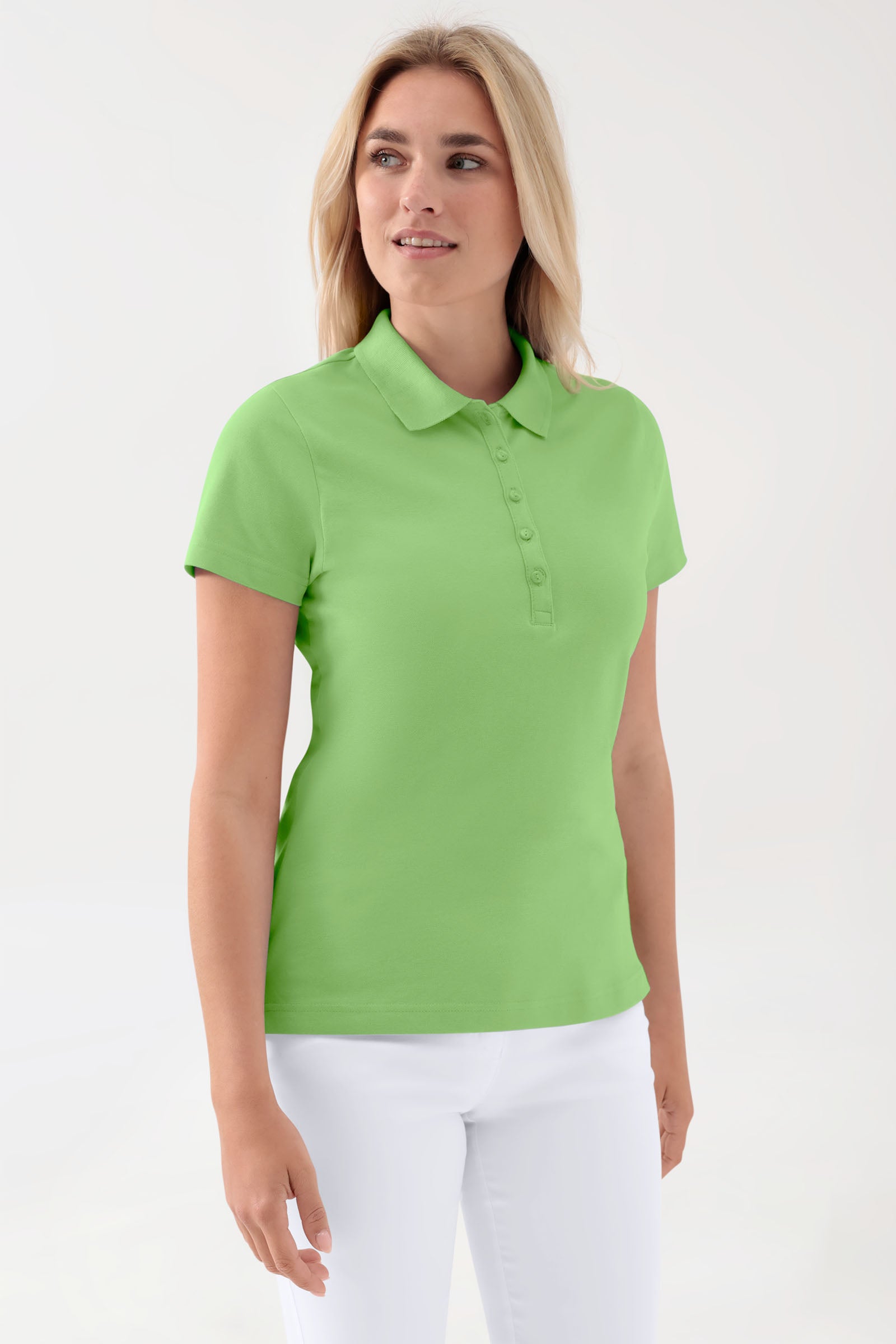 Stretch Shirt Damen - Polokragen apfelgrün