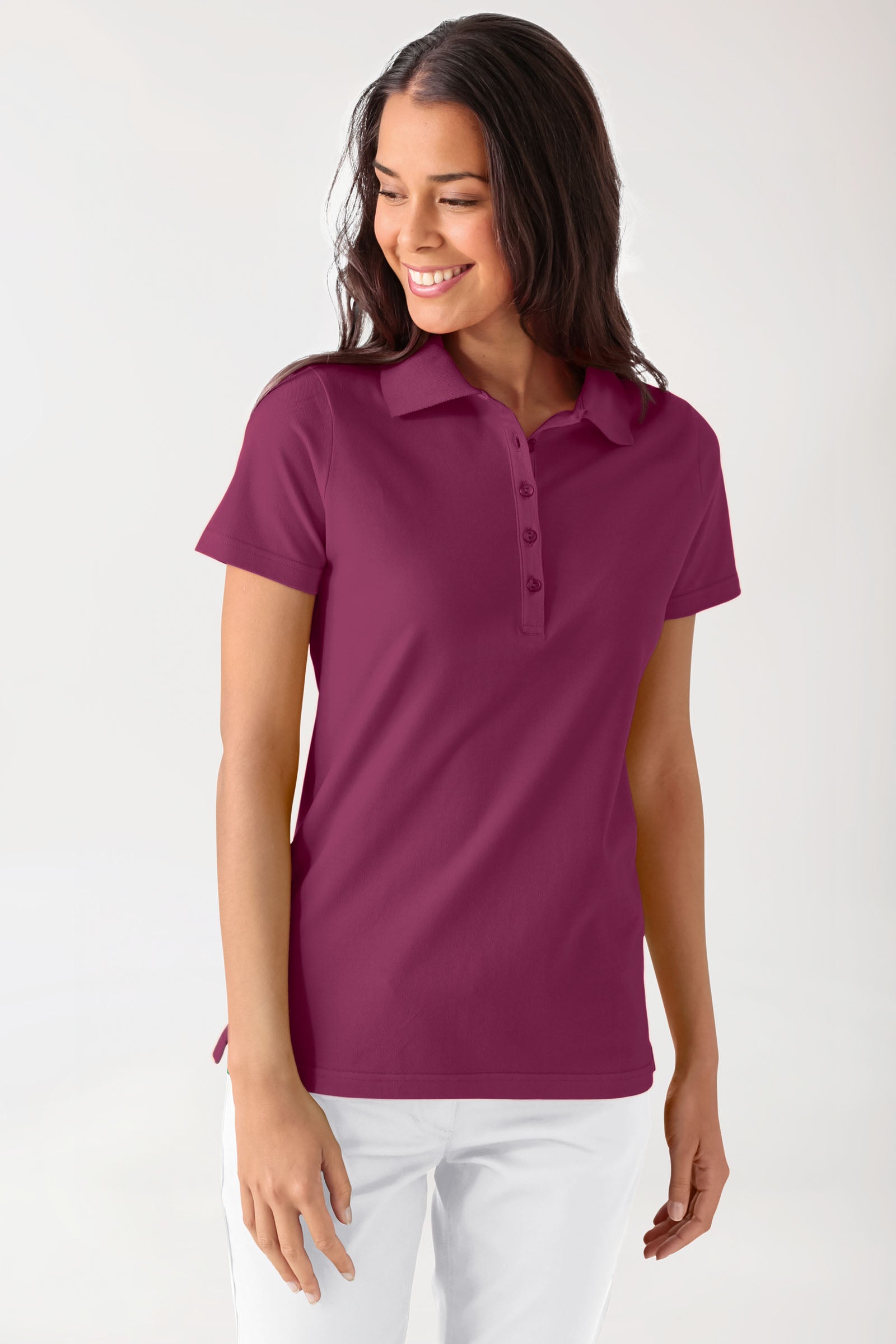 Stretch Shirt Damen - Polokragen berry, Vorderansicht 