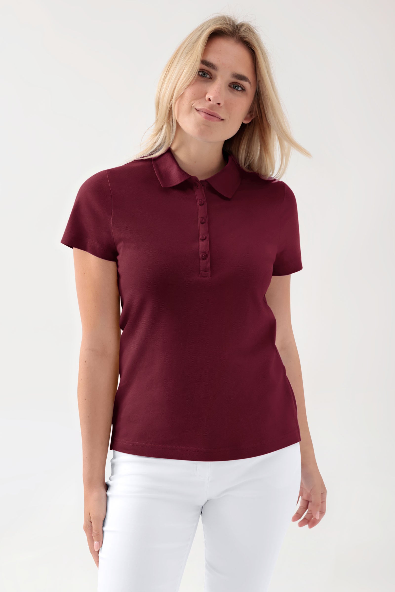Stretch Shirt Damen - Polokragen bordeaux