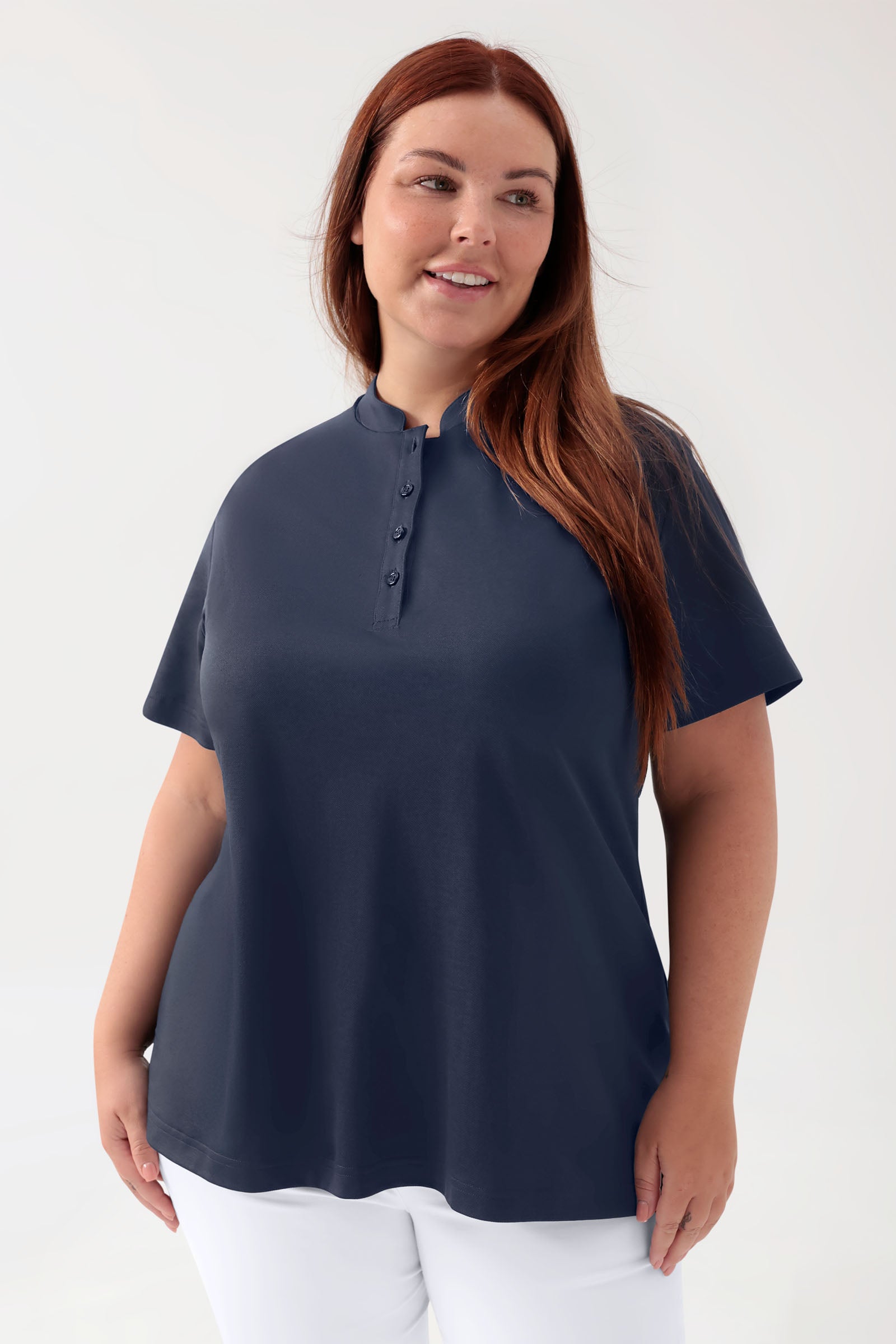 COMFY FLEX Stretch Shirt Damen - Stehkragen navy
