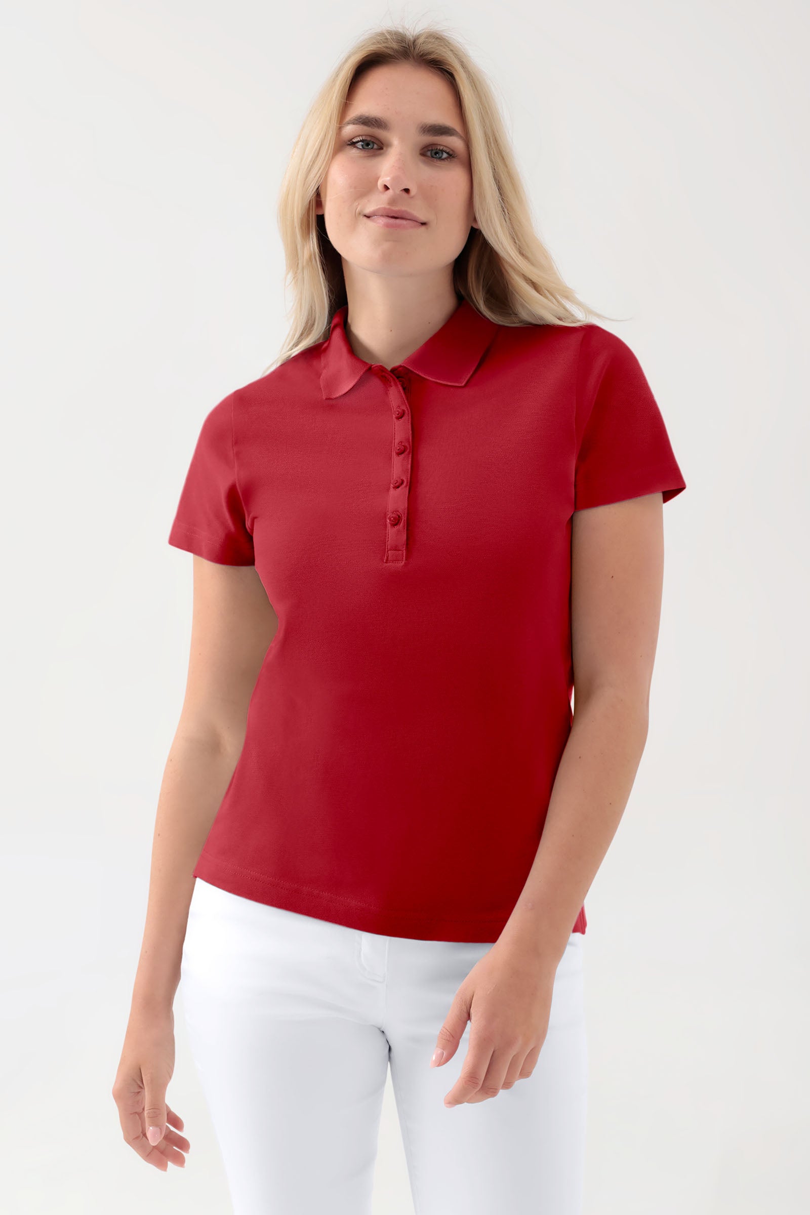 Stretch Shirt Damen - Polokragen rot