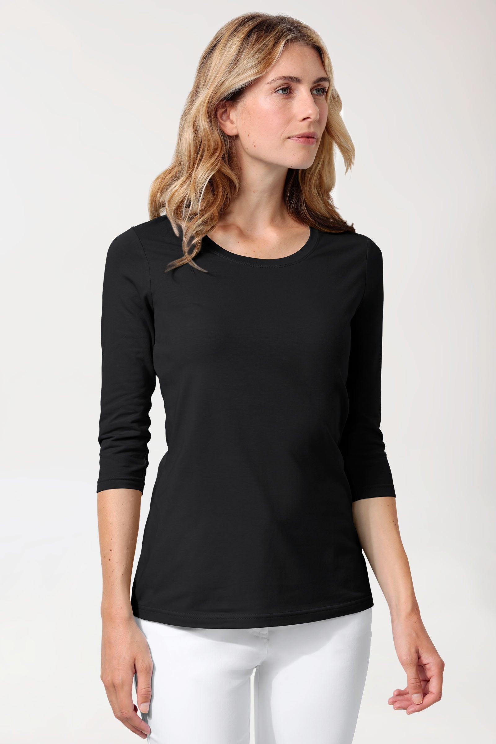 CORE Shirt Damen - 3/4 Arm schwarz, Vorderansicht 