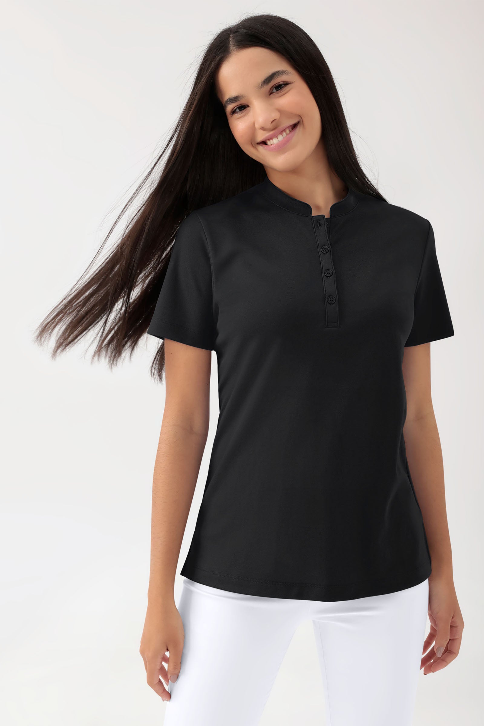 COMFY FLEX Stretch Shirt Damen - Stehkragen schwarz