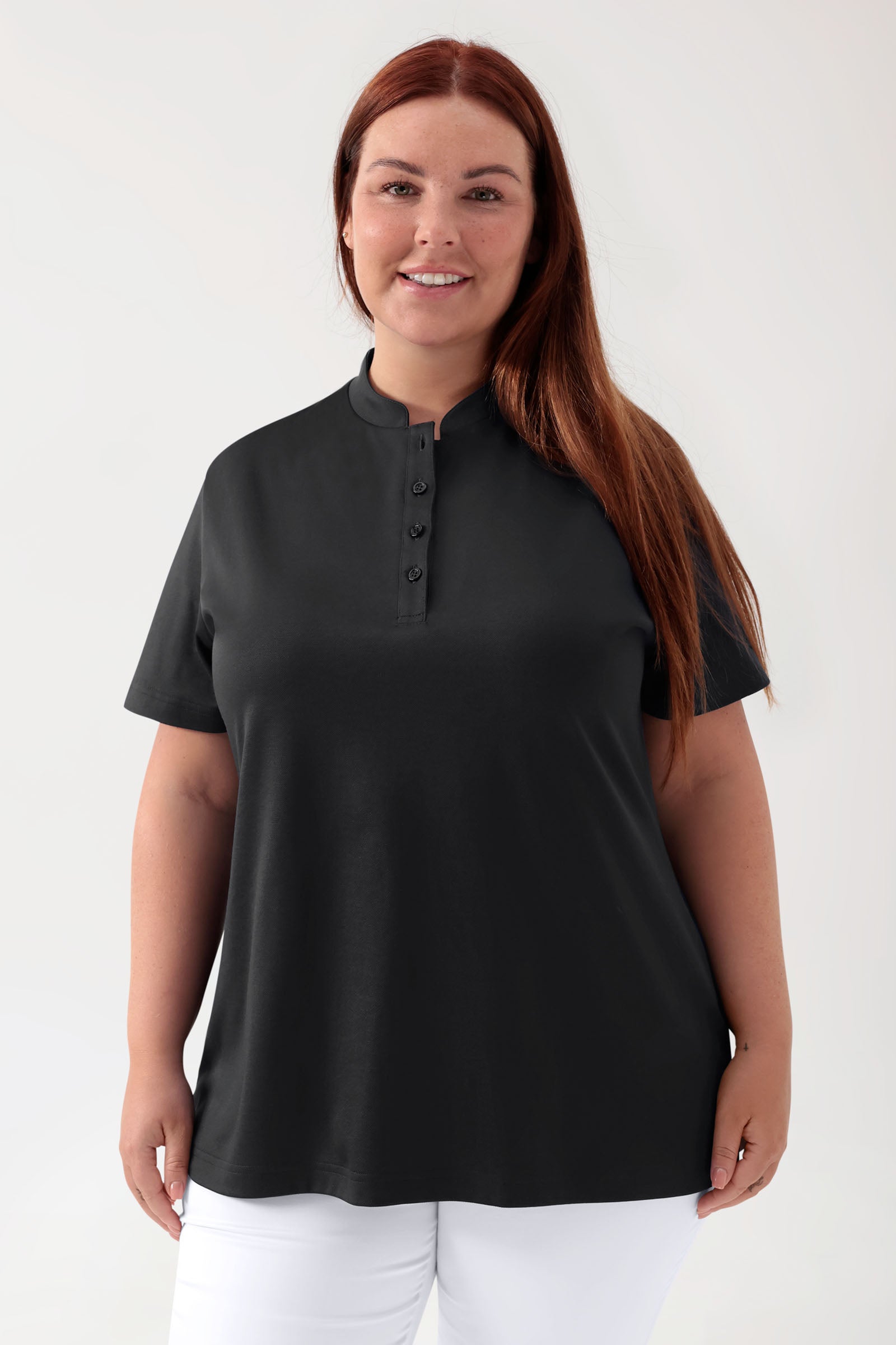 COMFY FLEX Stretch Shirt Damen - Stehkragen schwarz