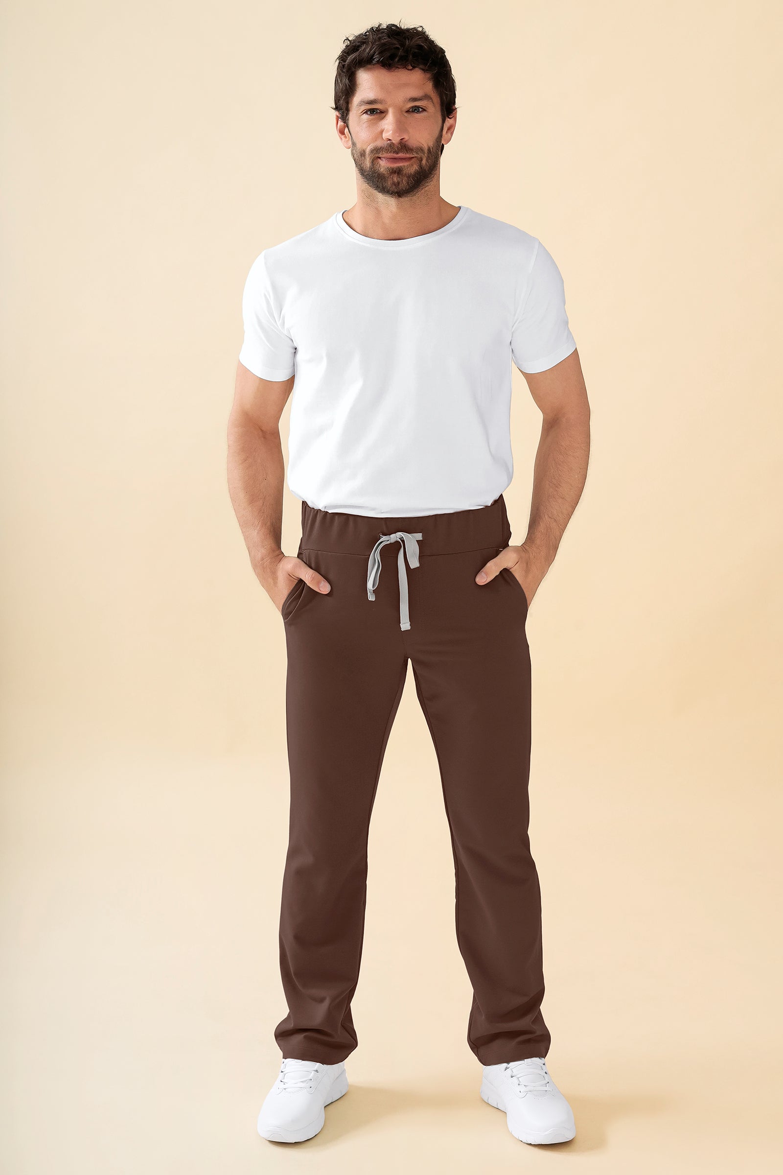 KAERE Hose Herren - gerader Saum Kurzgr. ohne Beintaschen coffee, Vorderansicht 