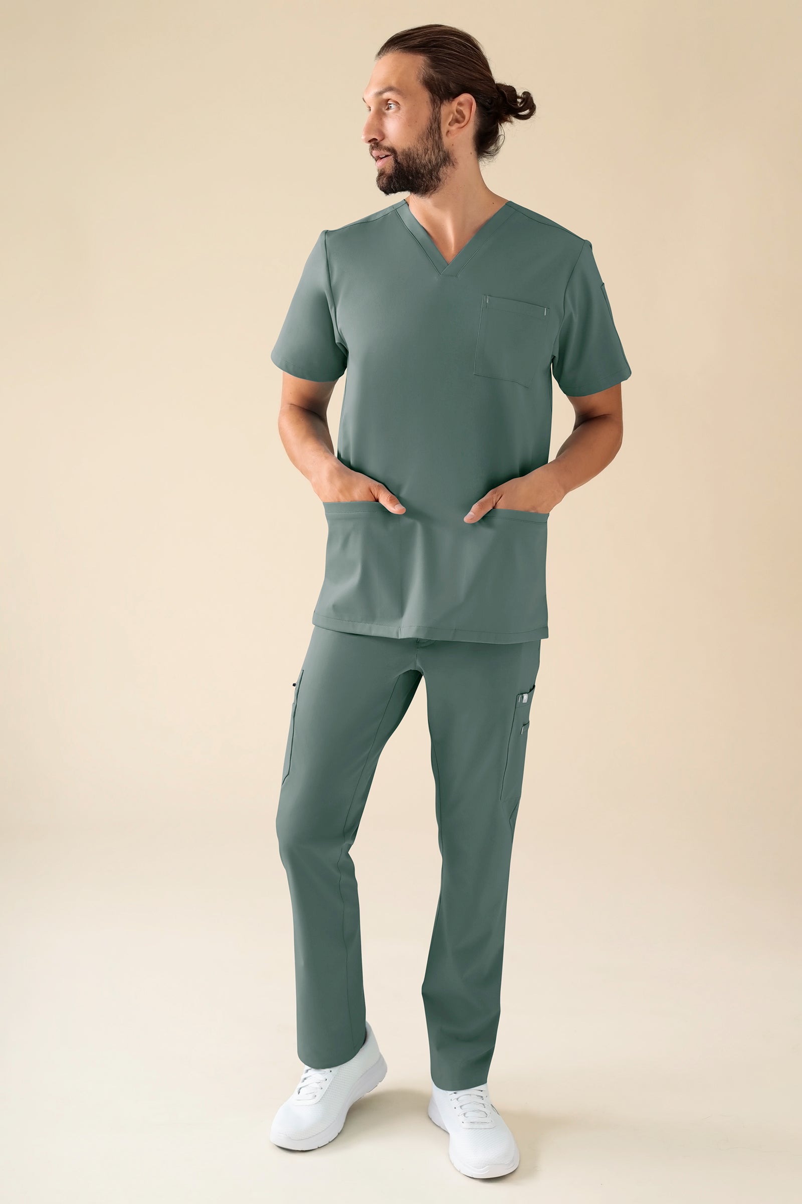 KAERE Hose Herren - gerader Saum mit Beintaschen dunkelgrün