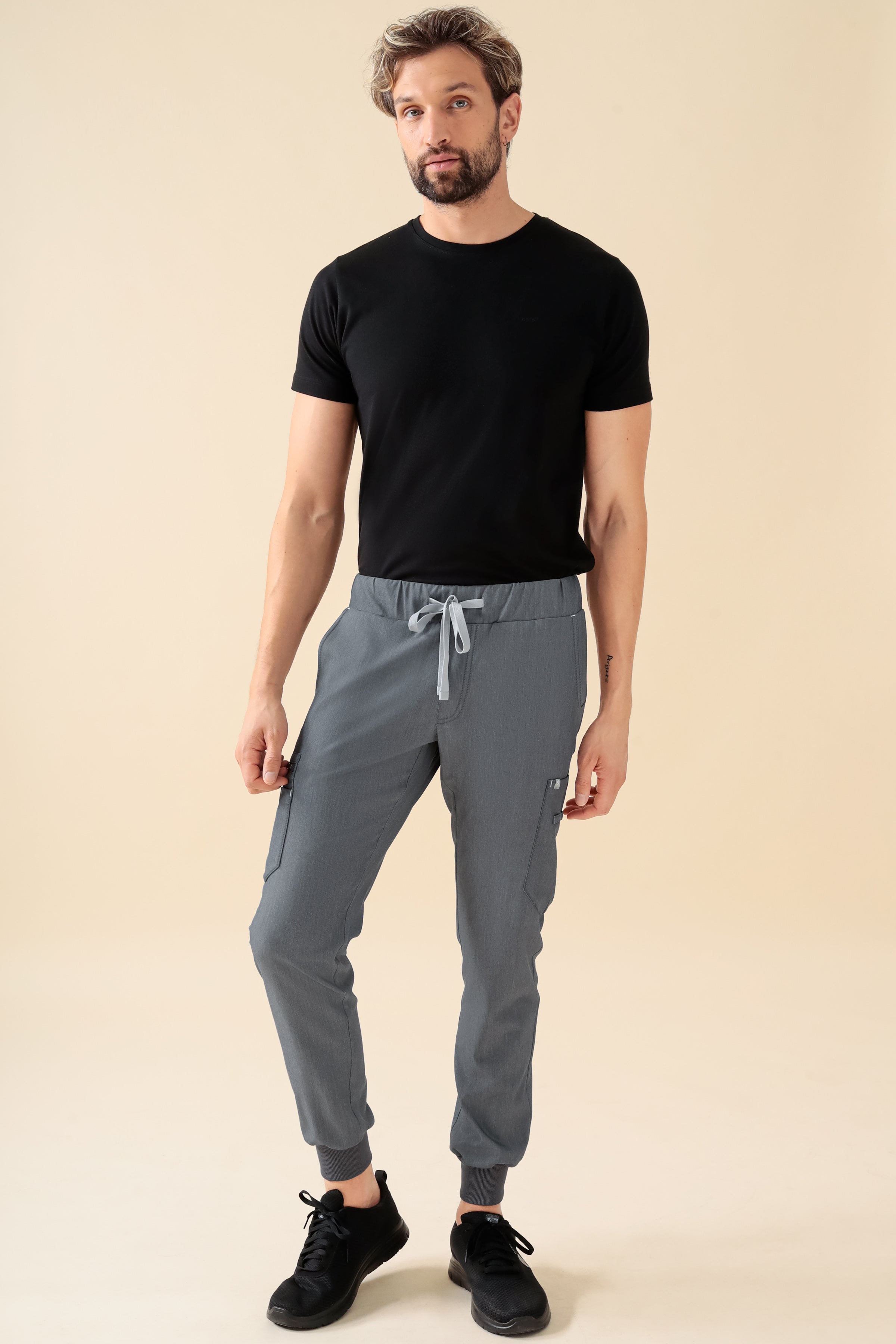 KAERE Hose Herren - Saumbündchen mit Beintaschen grau melange