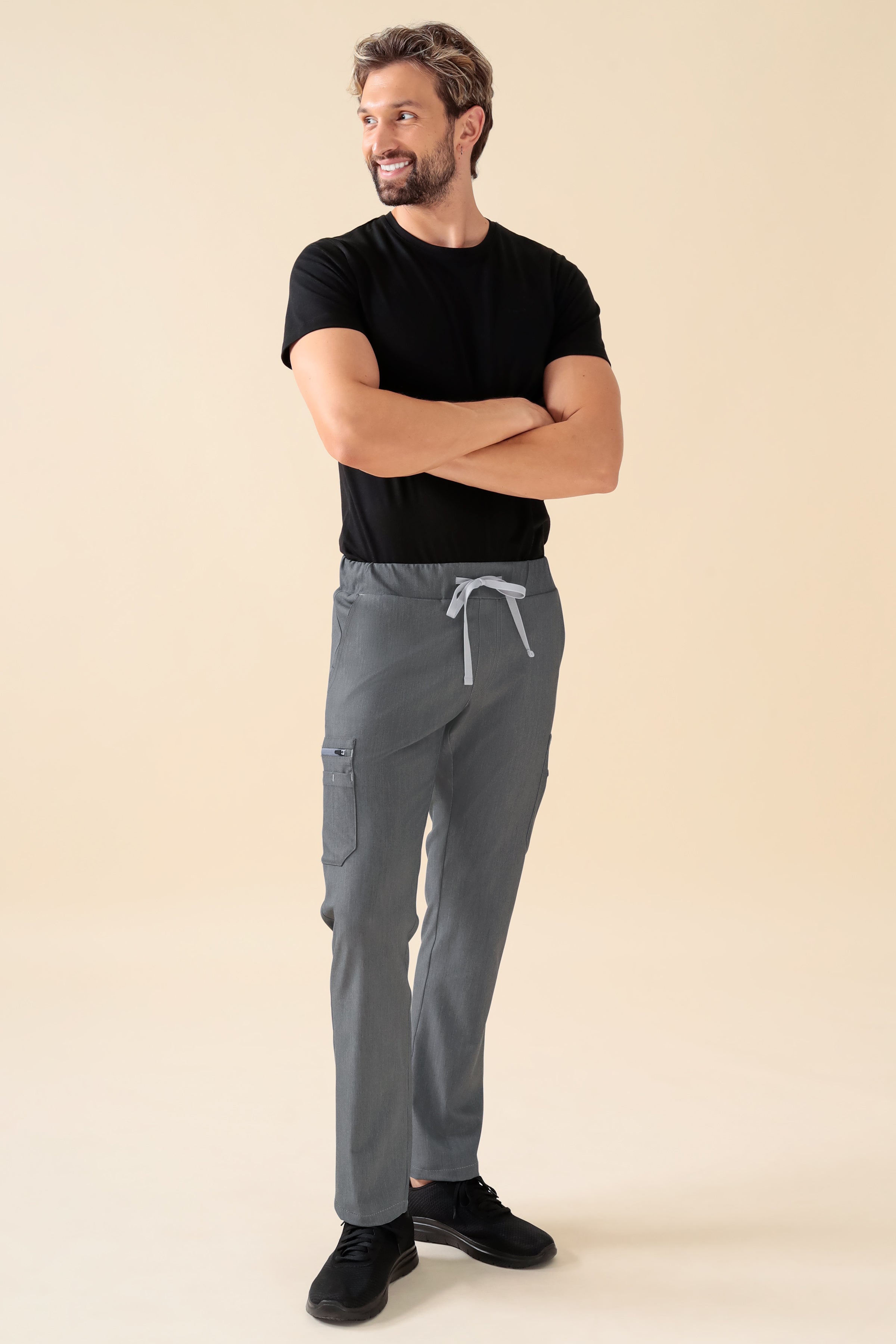 KAERE Hose Herren - gerader Saum mit Beintaschen grau melange