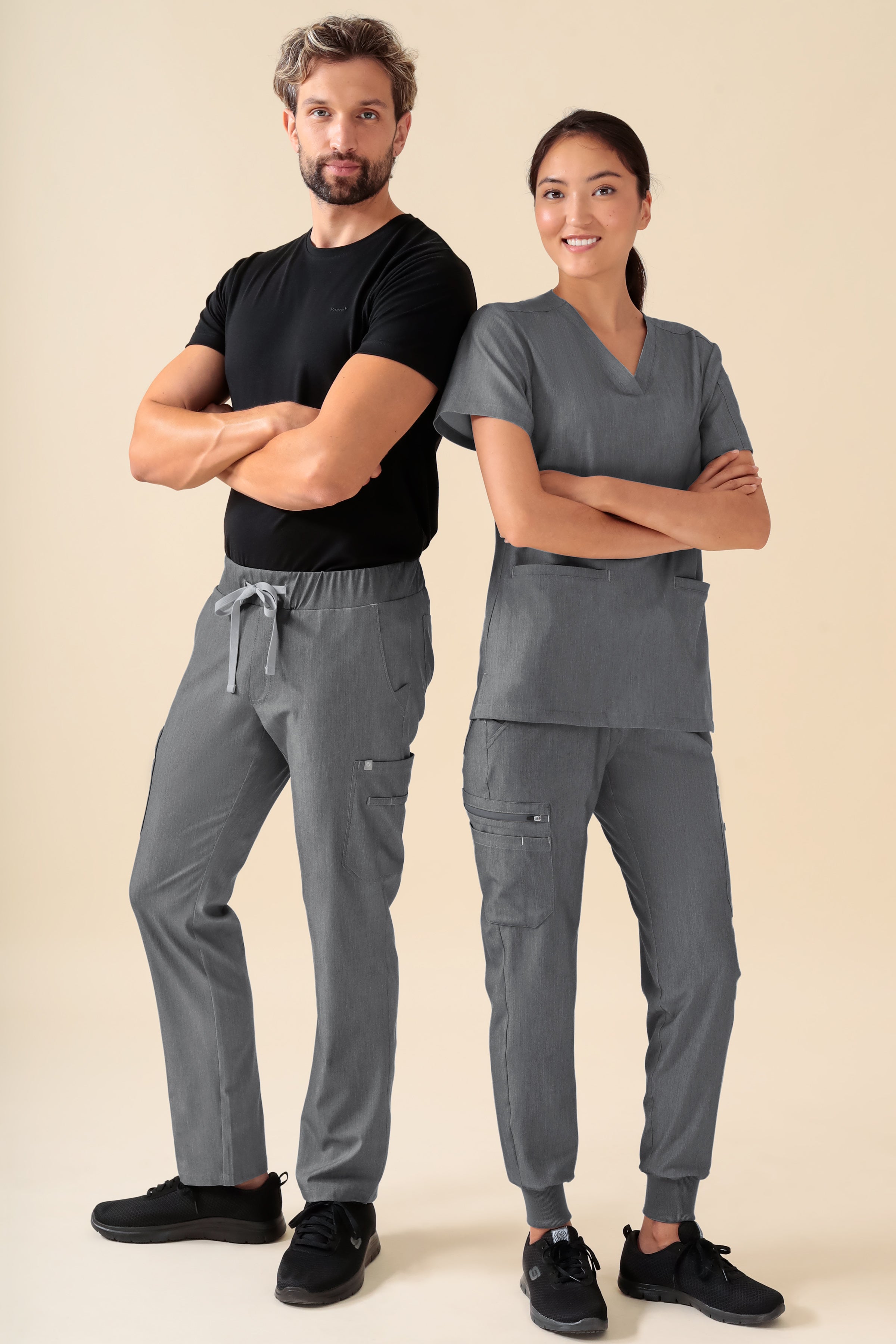 KAERE Hose Herren - gerader Saum mit Beintaschen grau melange, Vorderansicht 