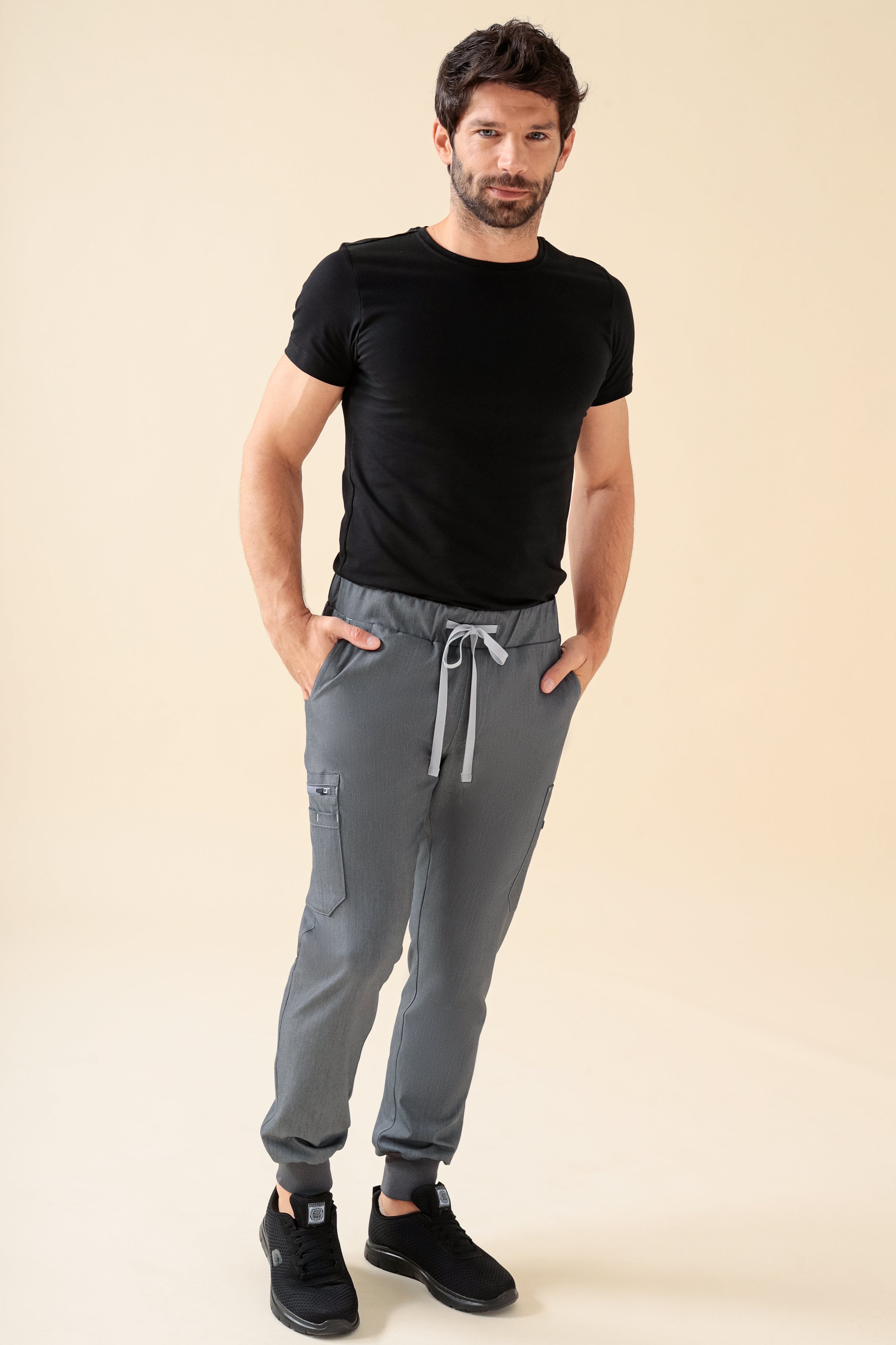 KAERE Hose Herren - Saumbündchen Kurzgr. mit Beintaschen grau melange