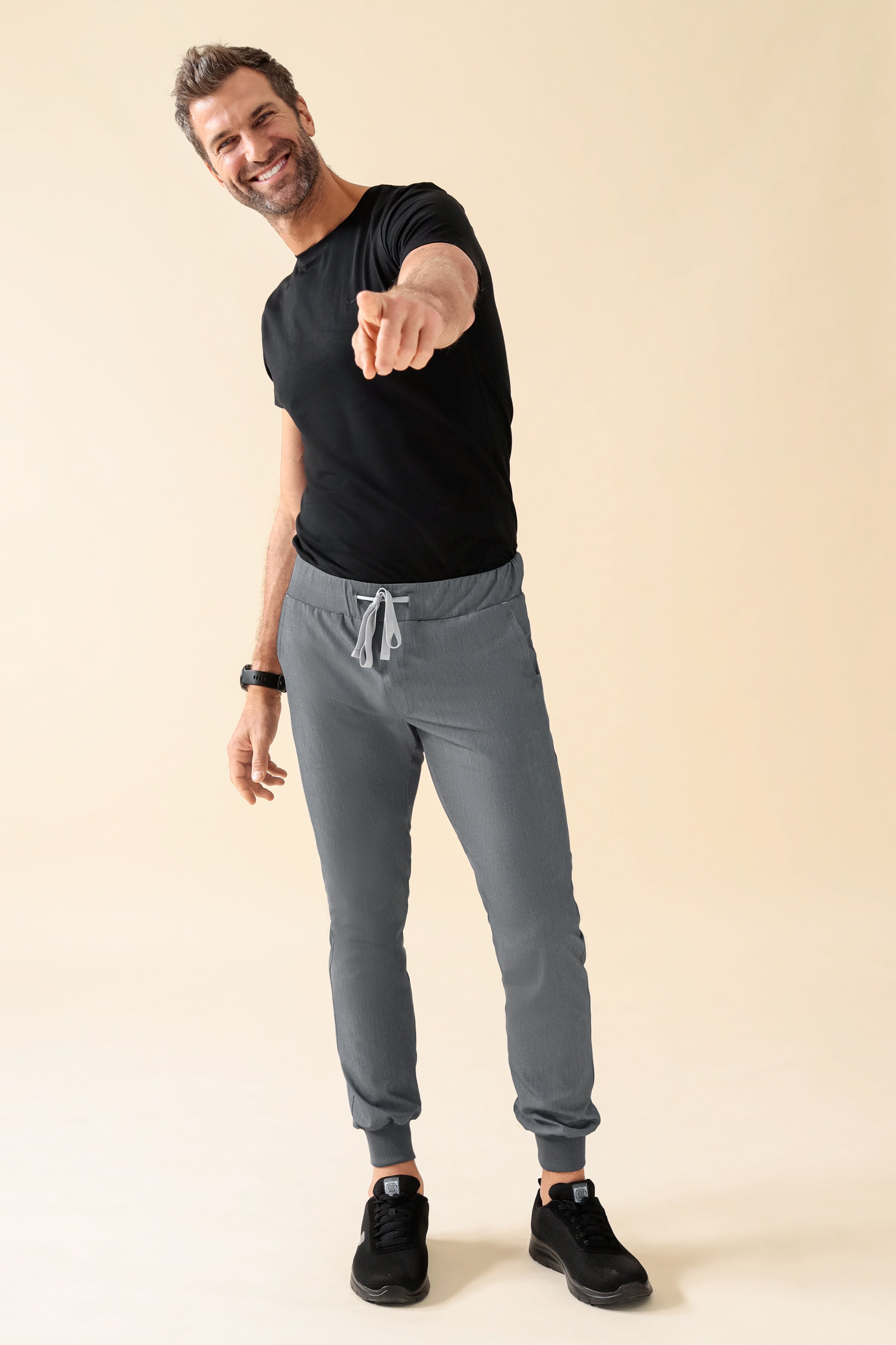 KAERE Hose Herren - Saumbündchen ohne Beintaschen grau melange