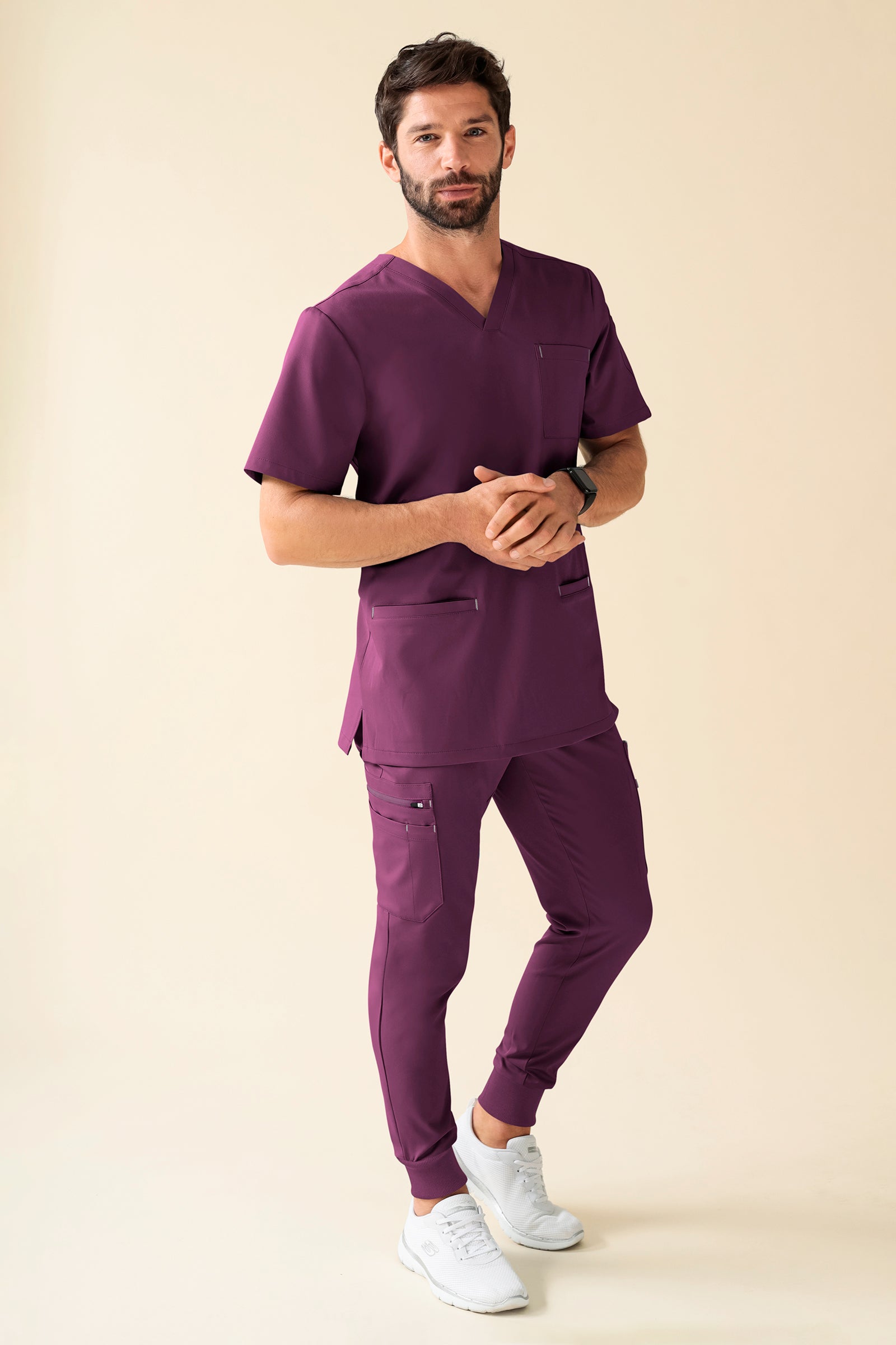 KAERE Hose Herren - Saumbündchen Kurzgr. mit Beintaschen pflaume, Vorderansicht 