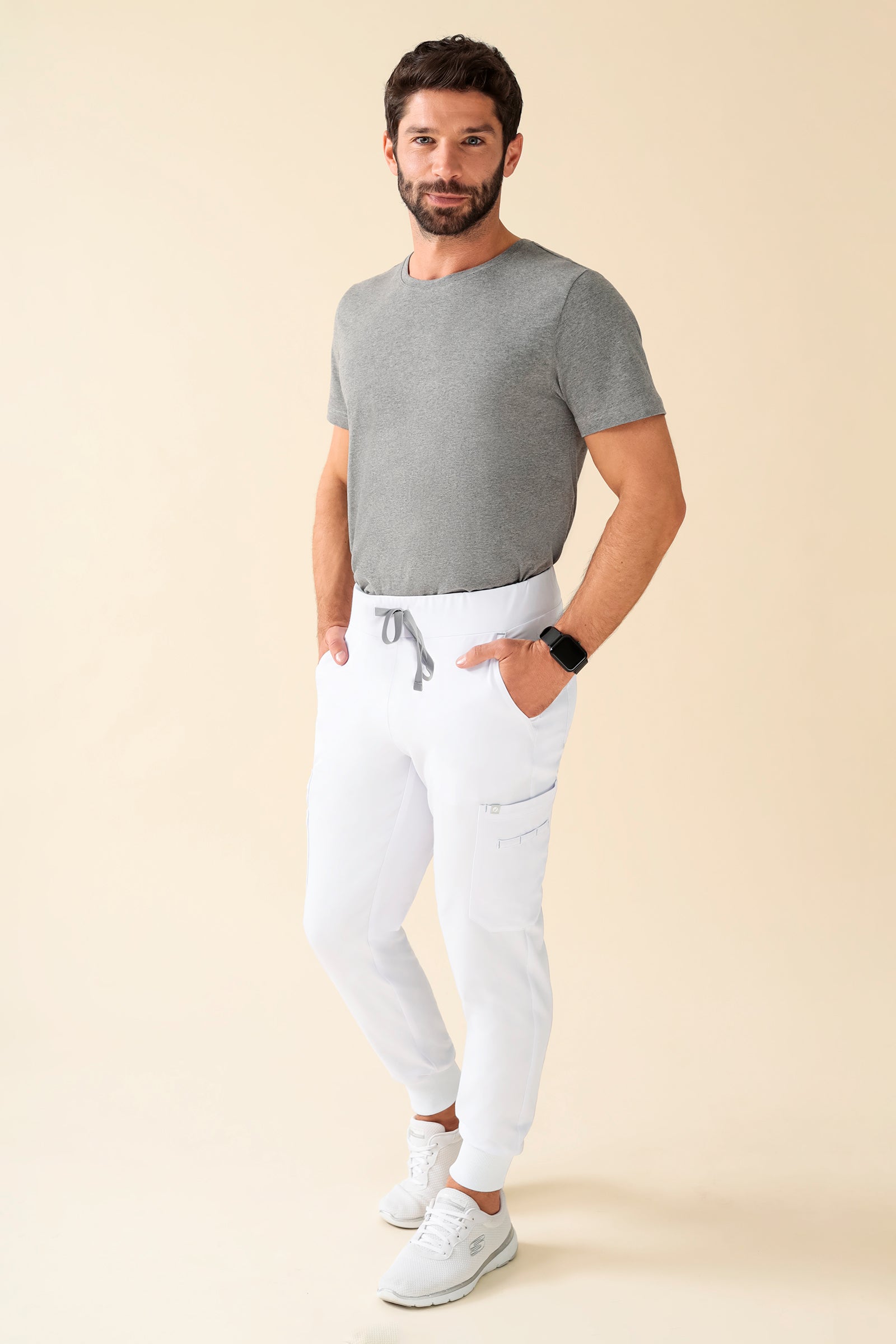 KAERE Hose Herren - Saumbündchen Kurzgr. mit Beintaschen weiß, Vorderansicht 