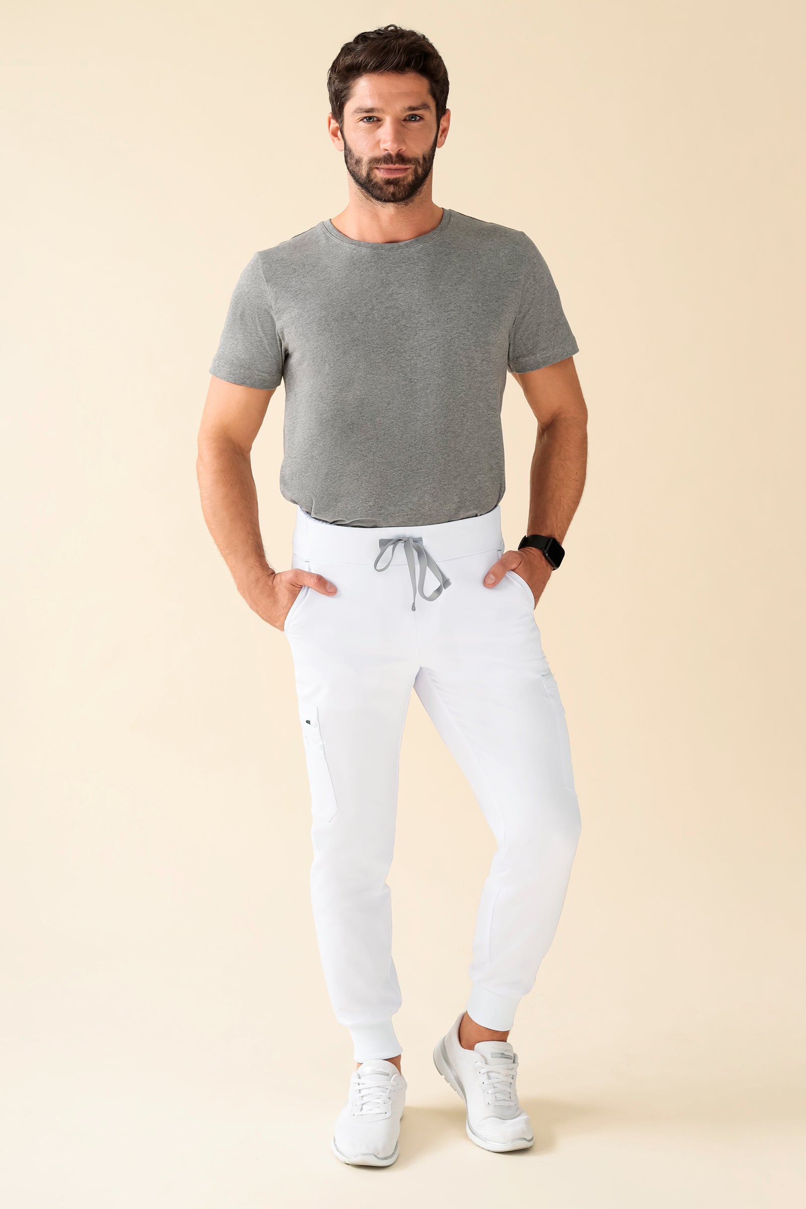 KAERE Hose Herren - Saumbündchen Kurzgr. mit Beintaschen weiß