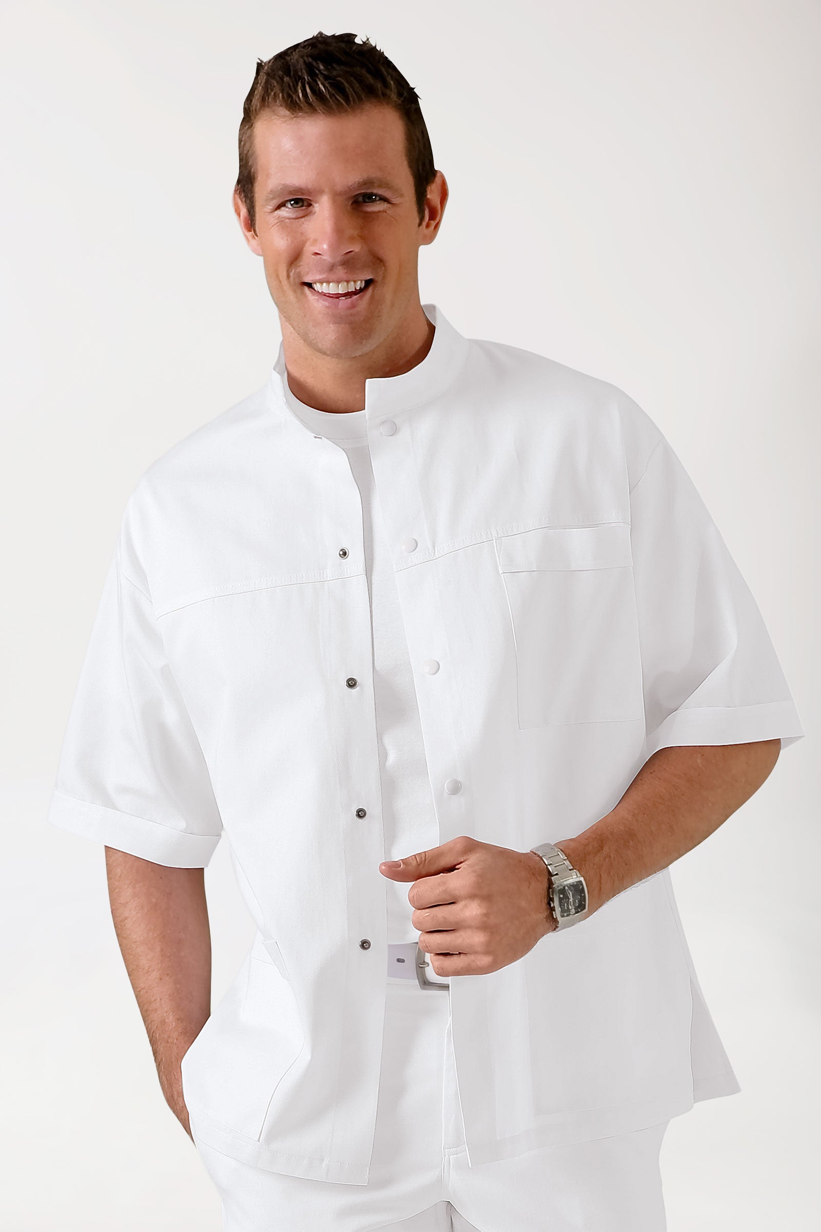 Herren-Kasack Weiß mit Stehkragen