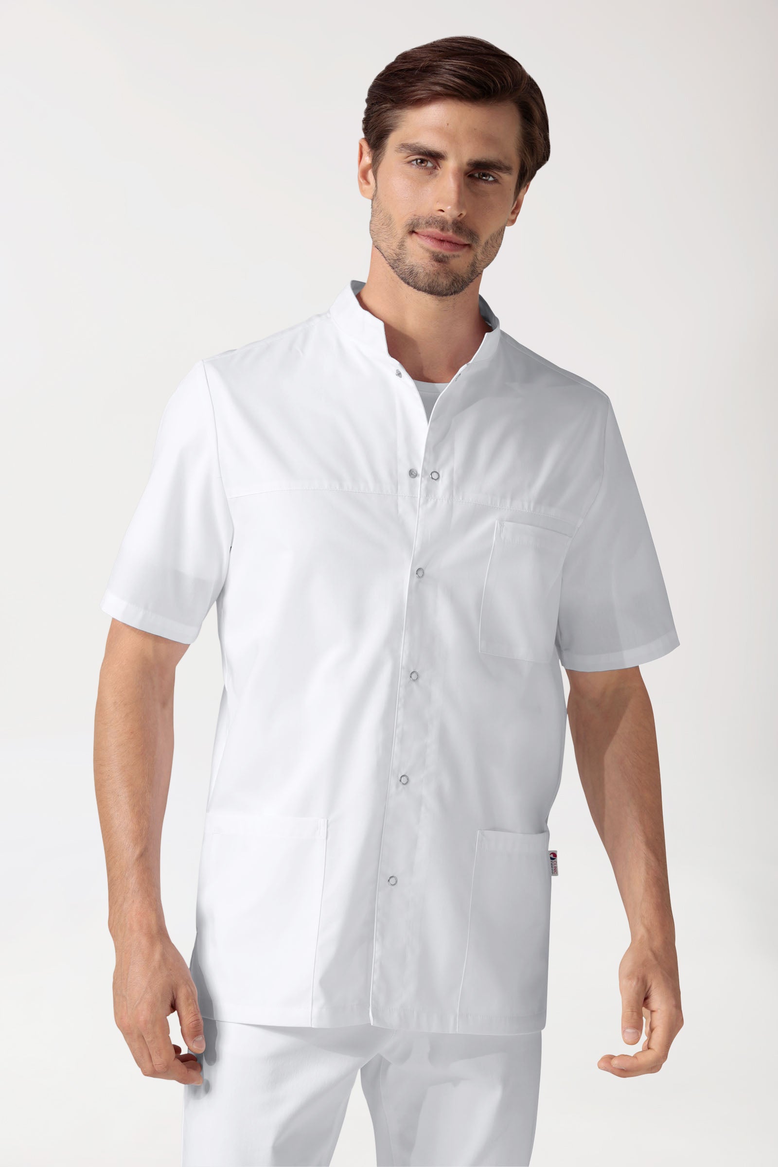 Stretch Kasack Herren - durchgeknöpft weiß