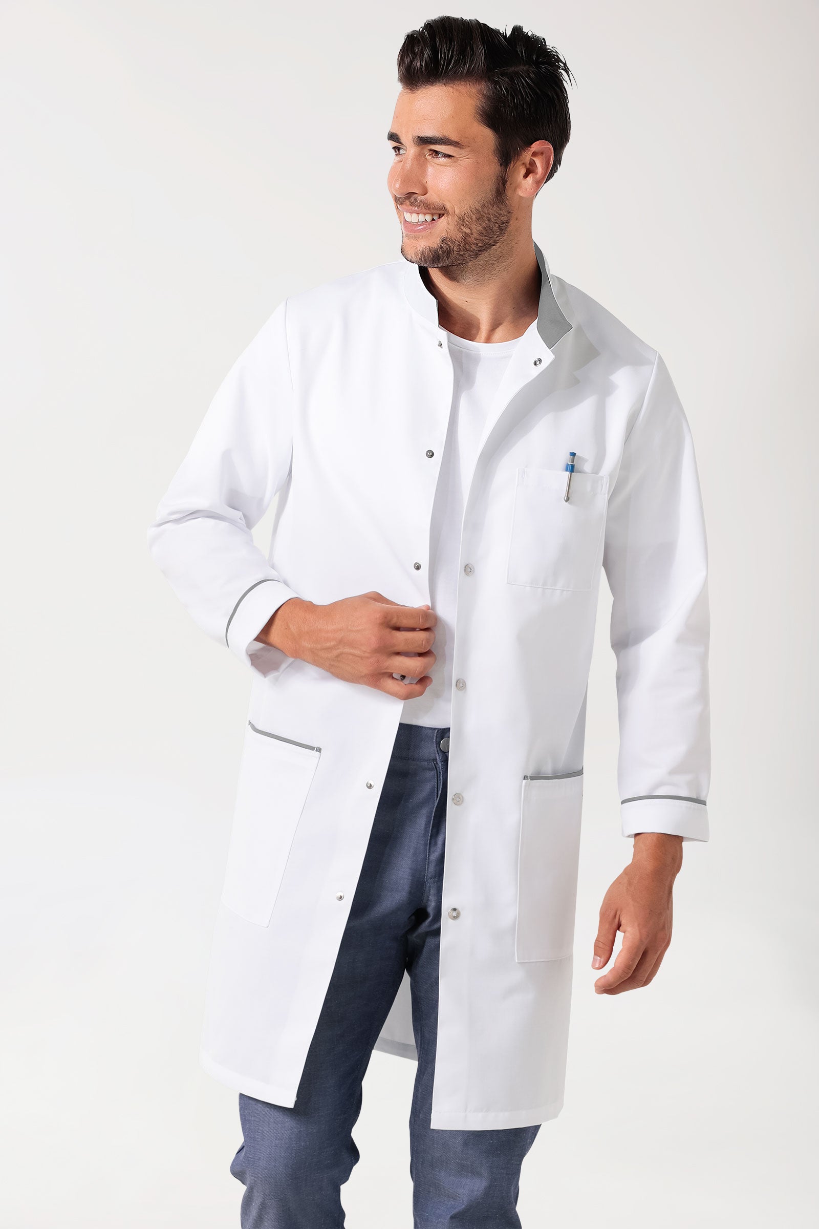 Kurzmantel Herren - Stehkragen weiß/grau