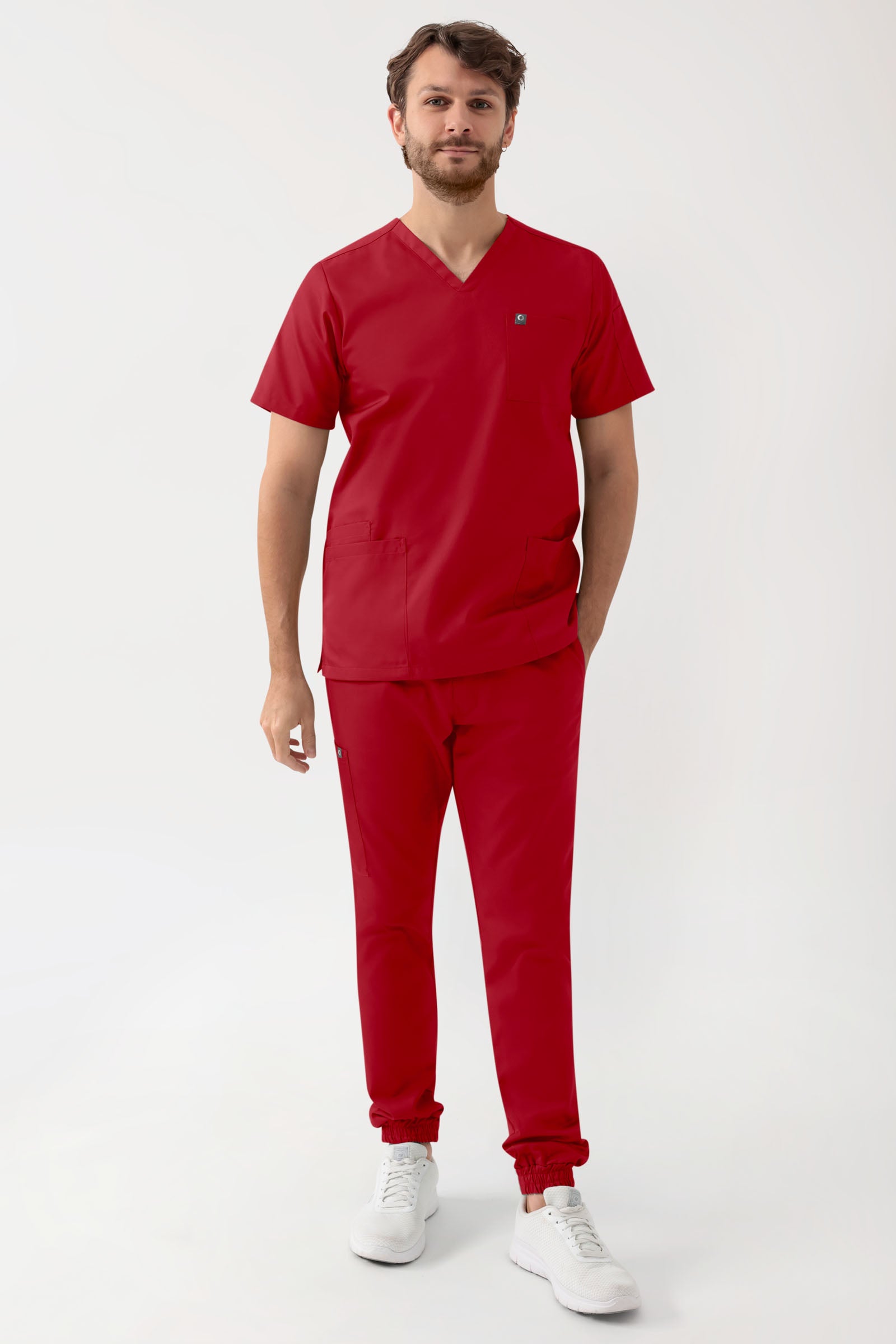 GREEN Stretch Schlupfkasack Herren - V-Ausschnitt rot