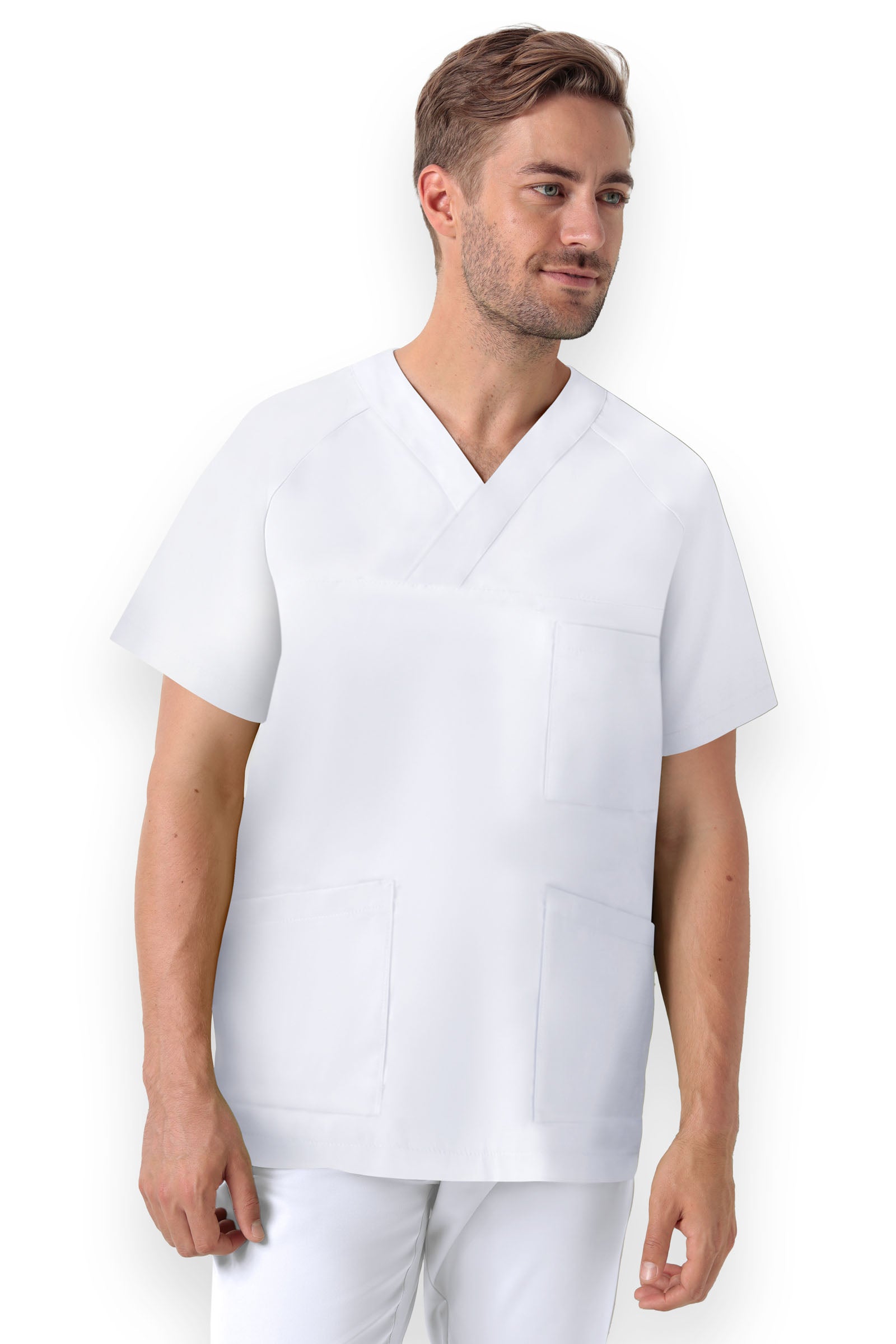 DER Kasack-Kasack V-Ausschnitt Unisex weiß