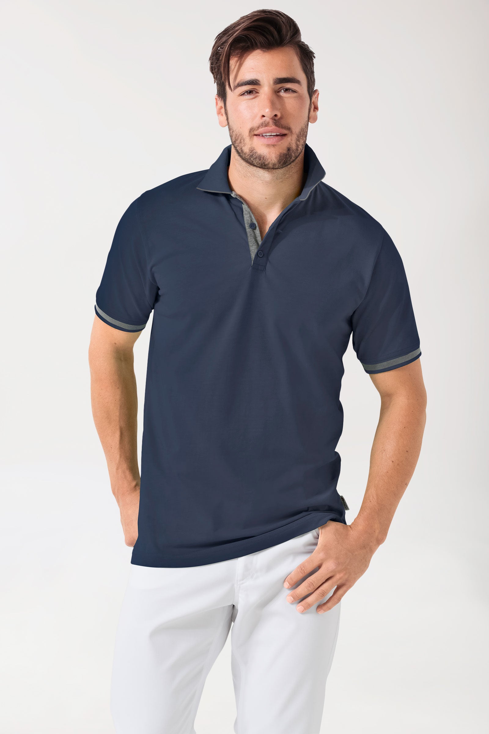 Stretch Shirt Herren - Polokragen navy/dunkelgrau melange