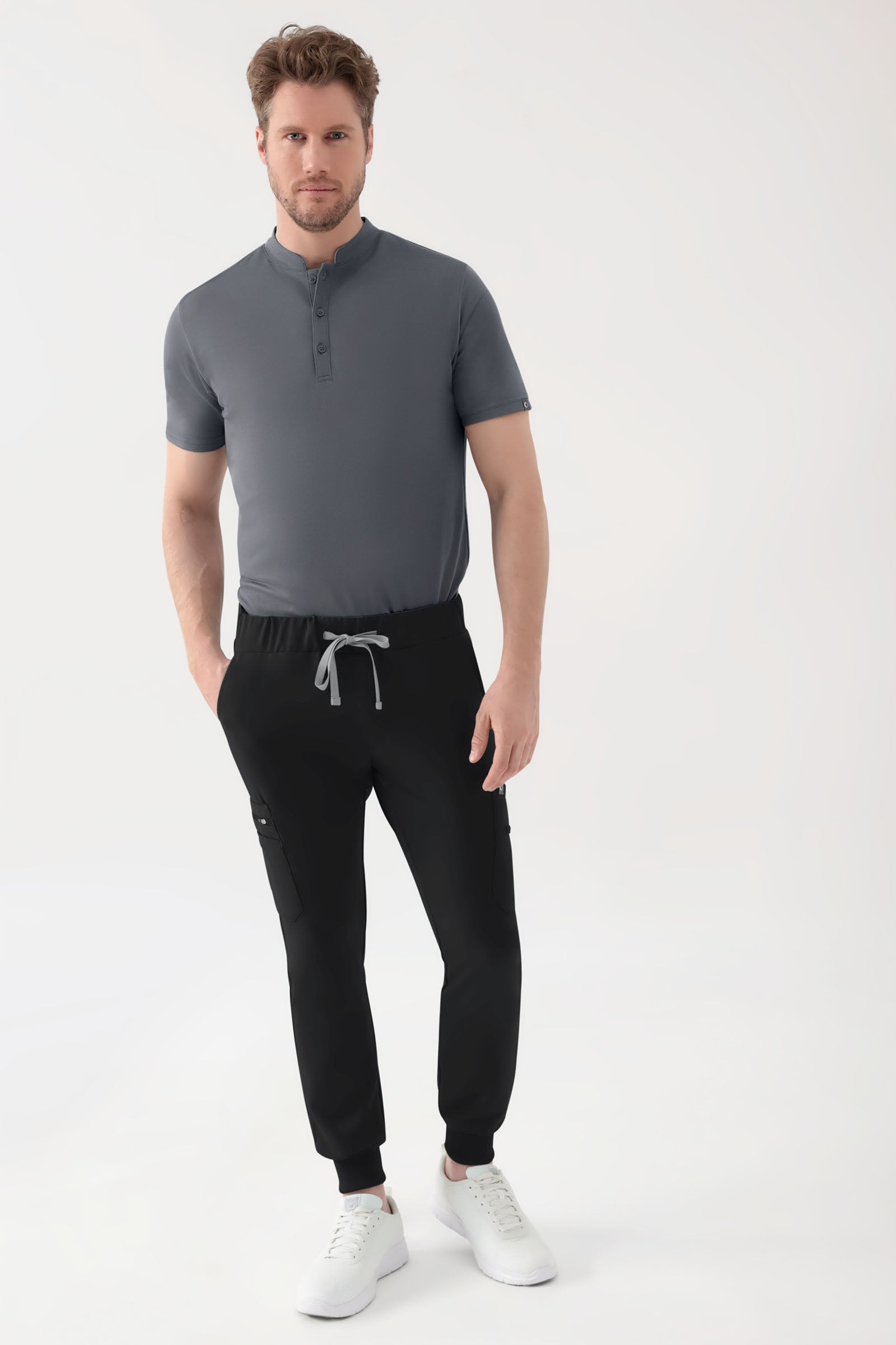 COMFY FLEX Stretch Shirt Herren - Stehkragen steingrau