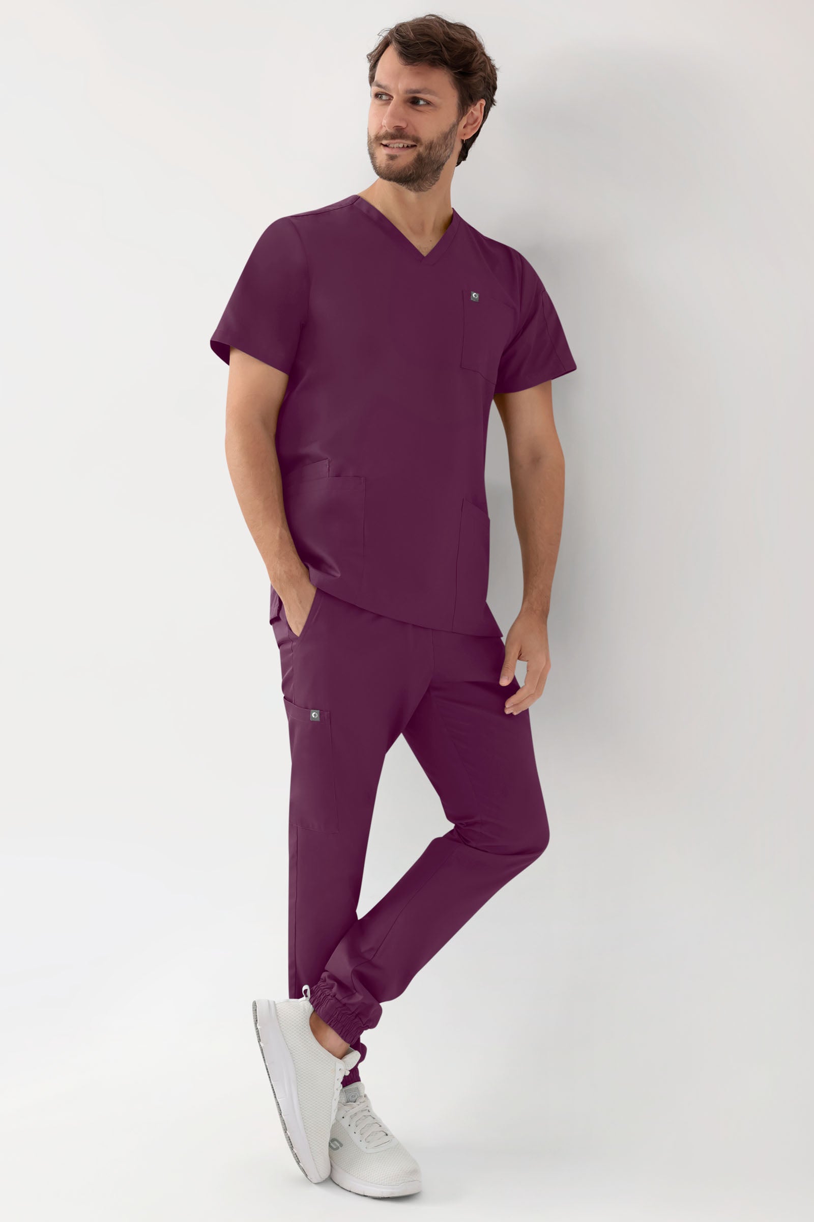 GREEN Stretch Schlupfkasack Herren - V-Ausschnitt pflaume