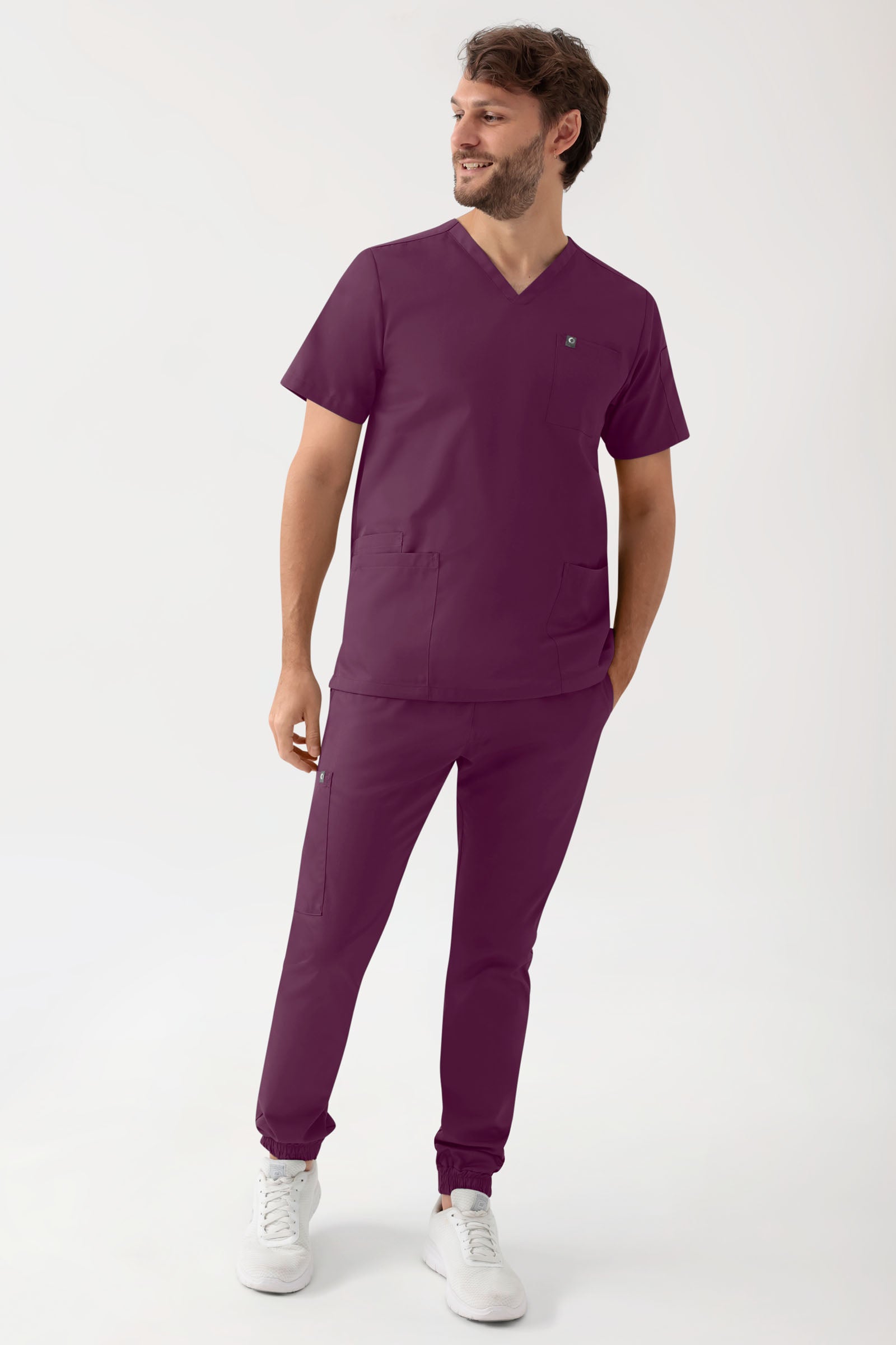 GREEN Stretch Schlupfkasack Herren - V-Ausschnitt pflaume