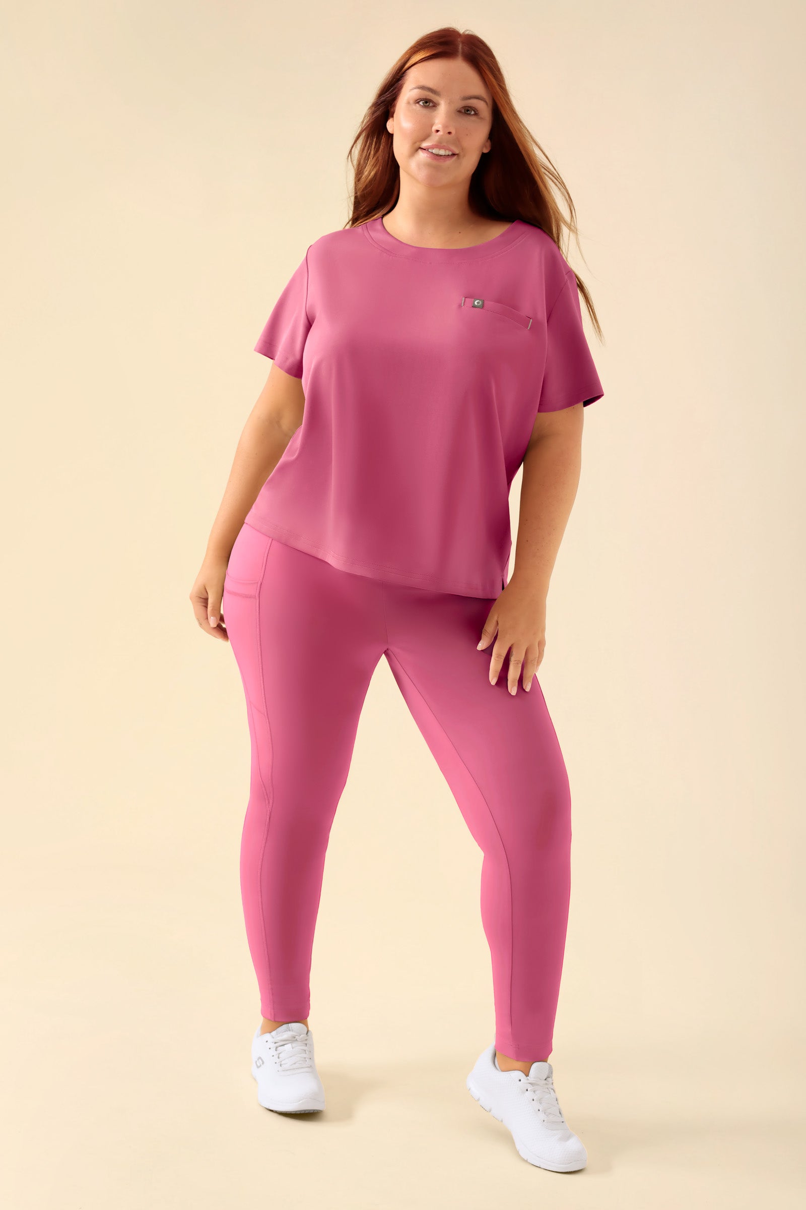 KAERE Leggings Damen - super elastisch rosenholz, Vorderansicht Das Model ist 173 cm groß und trägt Größe XL