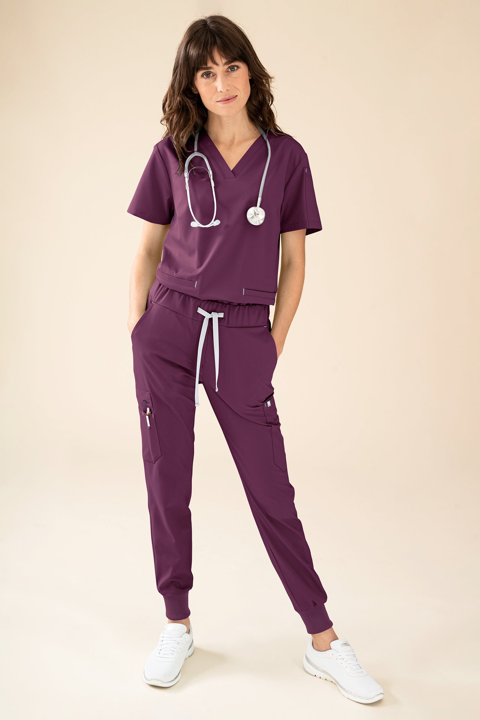 KAERE Schlupfkasack Damen - V-Ausschnitt pflaume