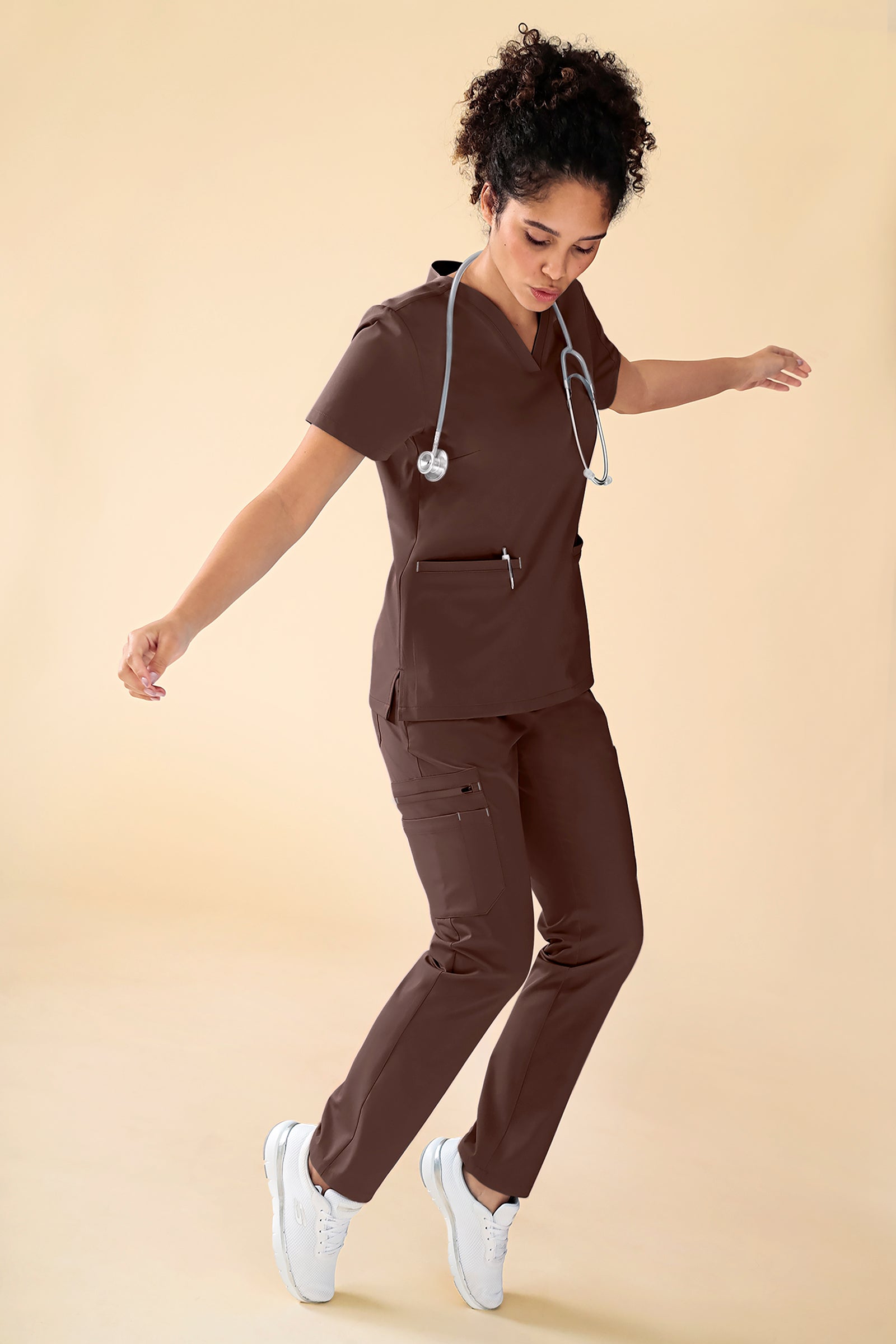 KAERE Schlupfkasack Damen - V-Ausschnitt coffee