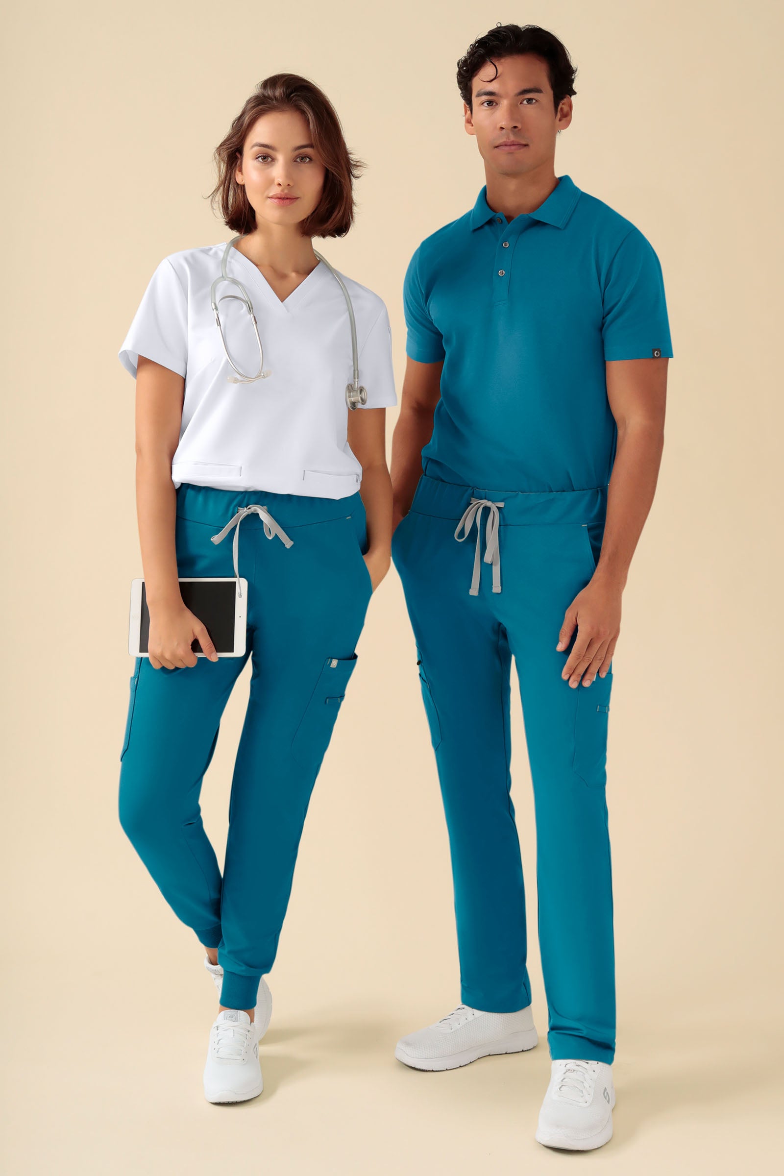 KAERE Hose Damen - Saumbündchen mit Beintaschen petrol, Vorderansicht 