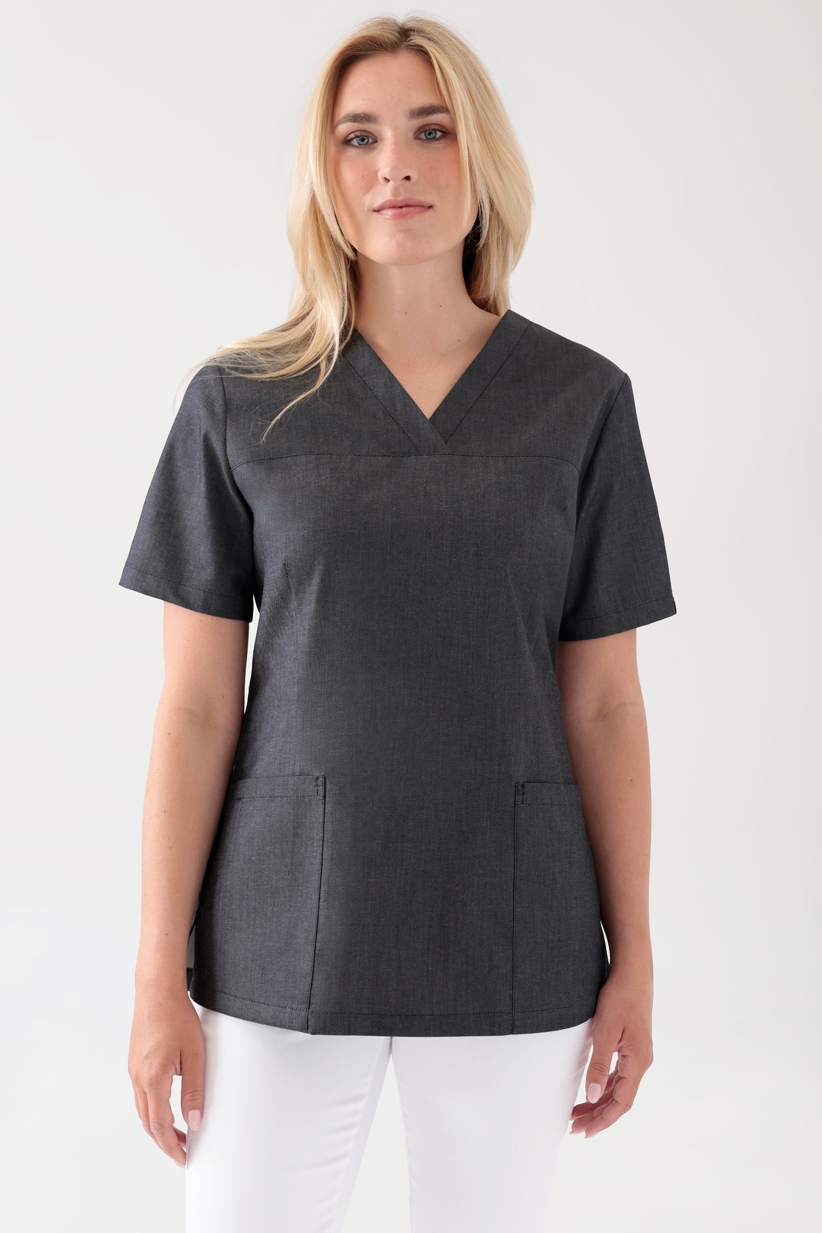 Stretch Schlupfkasack Damen - V-Ausschnitt jeansschwarz