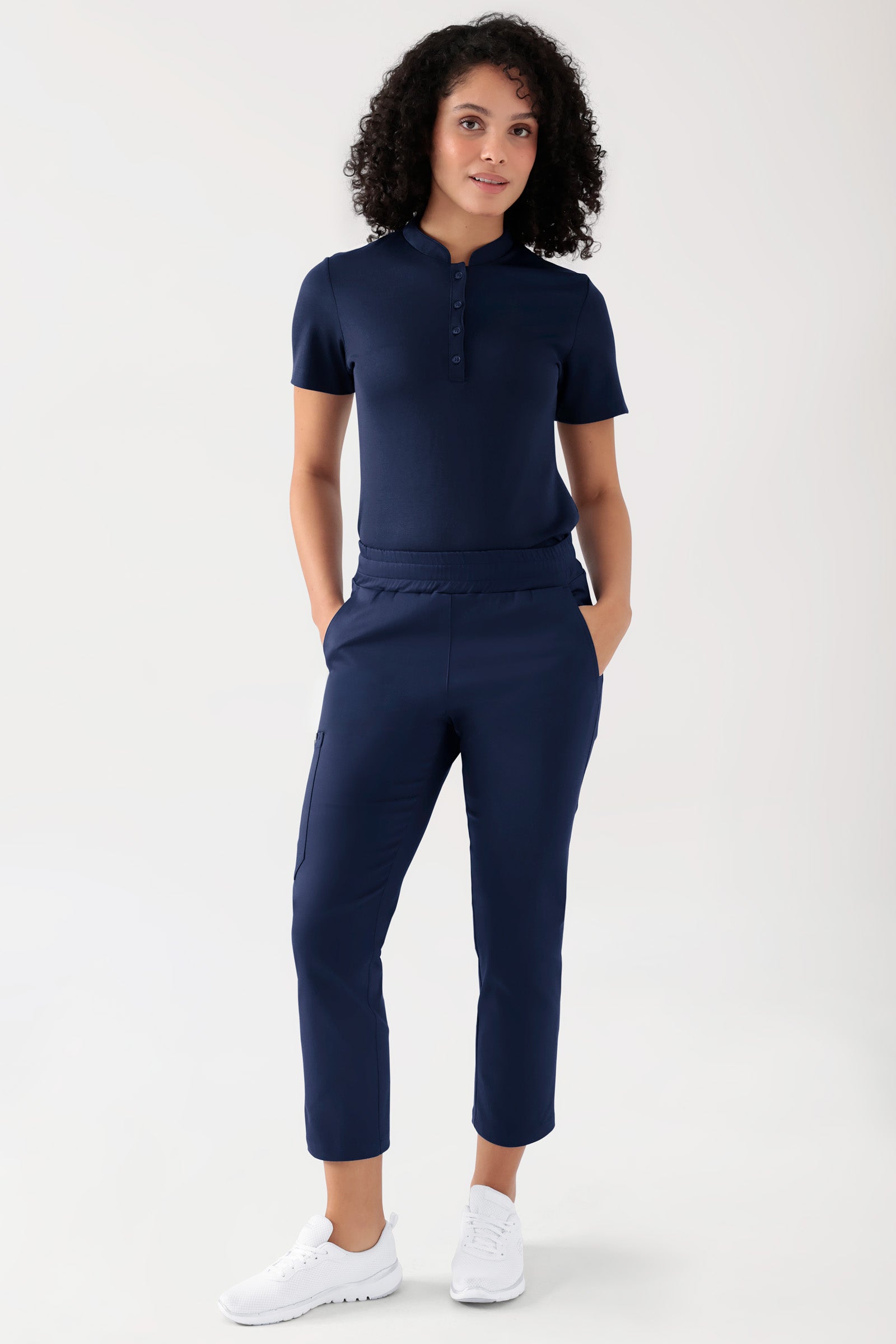 COMFY FLEX Stretch Hose Unisex - 7/8 Länge navy, Vorderansicht Das Model ist 176 cm groß und trägt Größe S