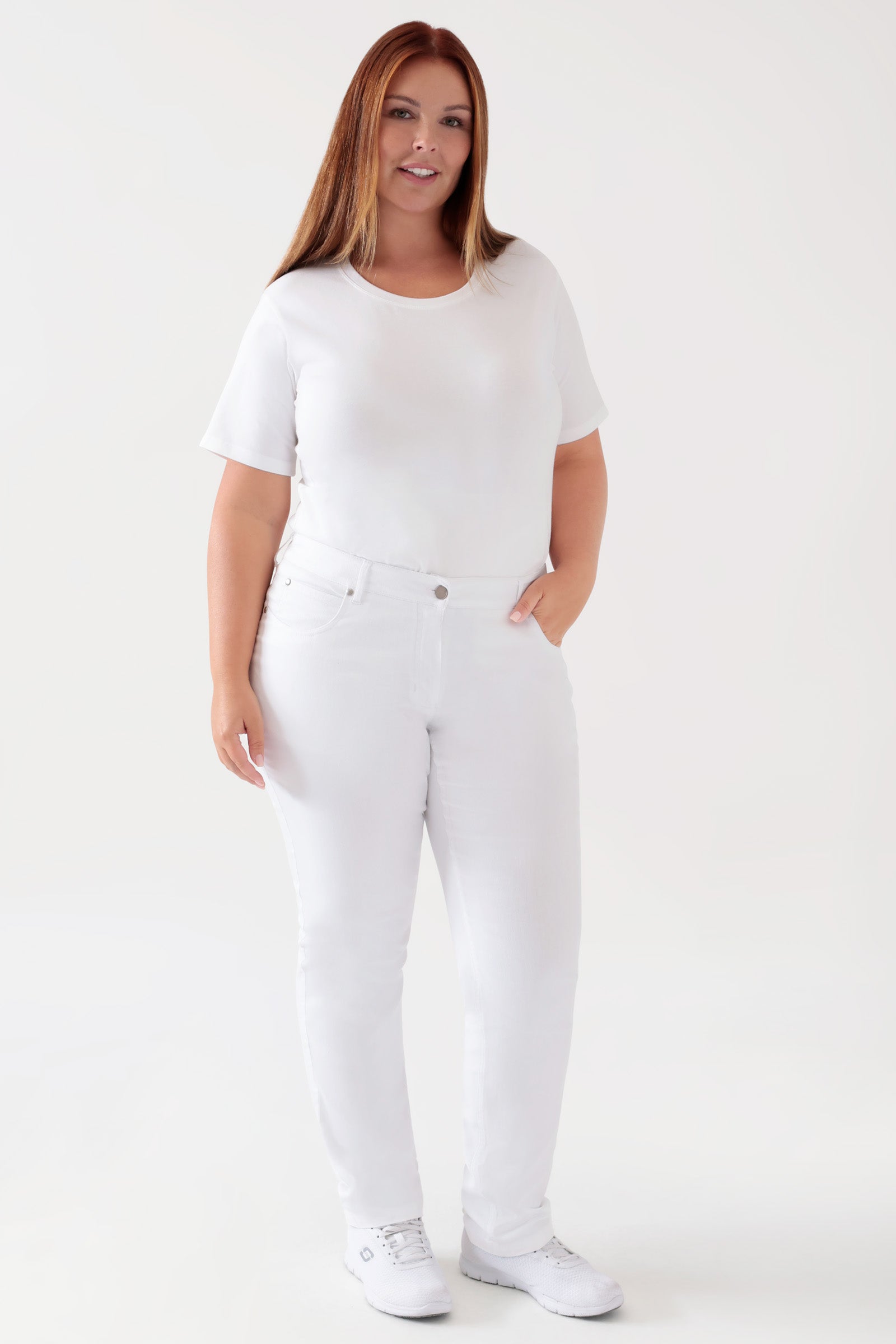 5-Pocket Hose Damen - Jeanslook weiß, Vorderansicht 