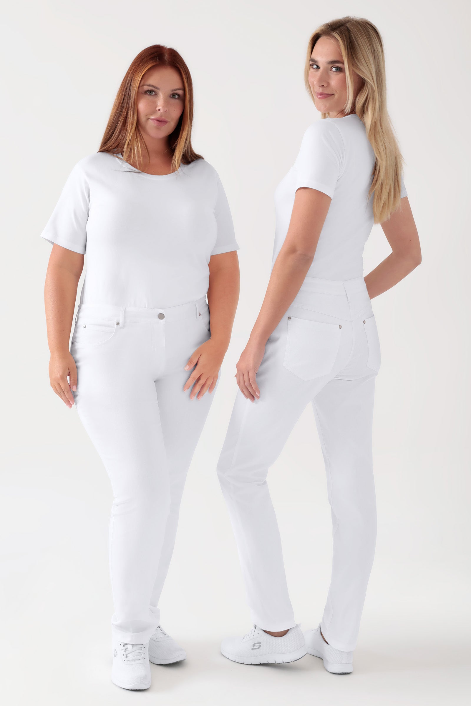 5-Pocket Hose Damen - Jeanslook weiß, Vorderansicht 