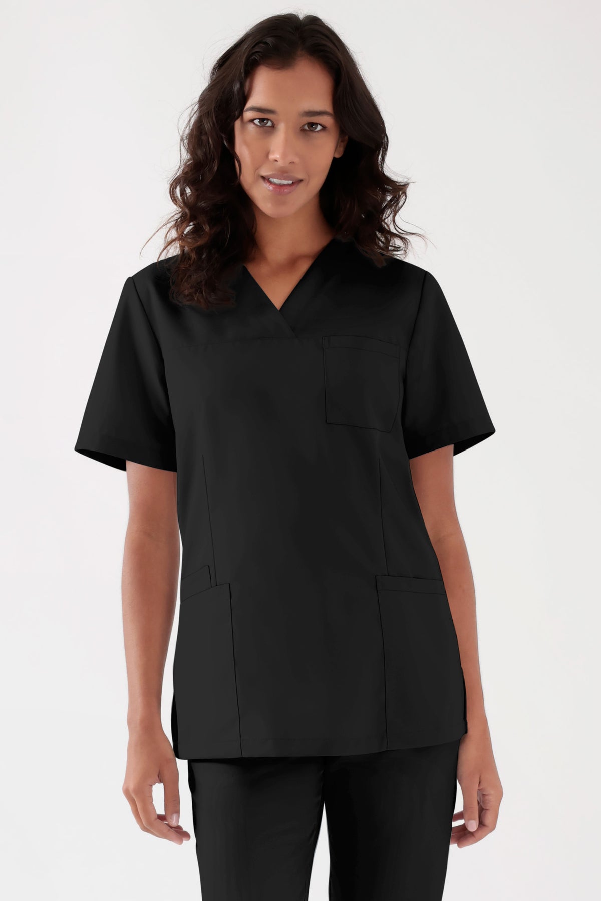 TENCEL™ Schlupfkasack Damen - V-Ausschnitt schwarz, Vorderansicht 