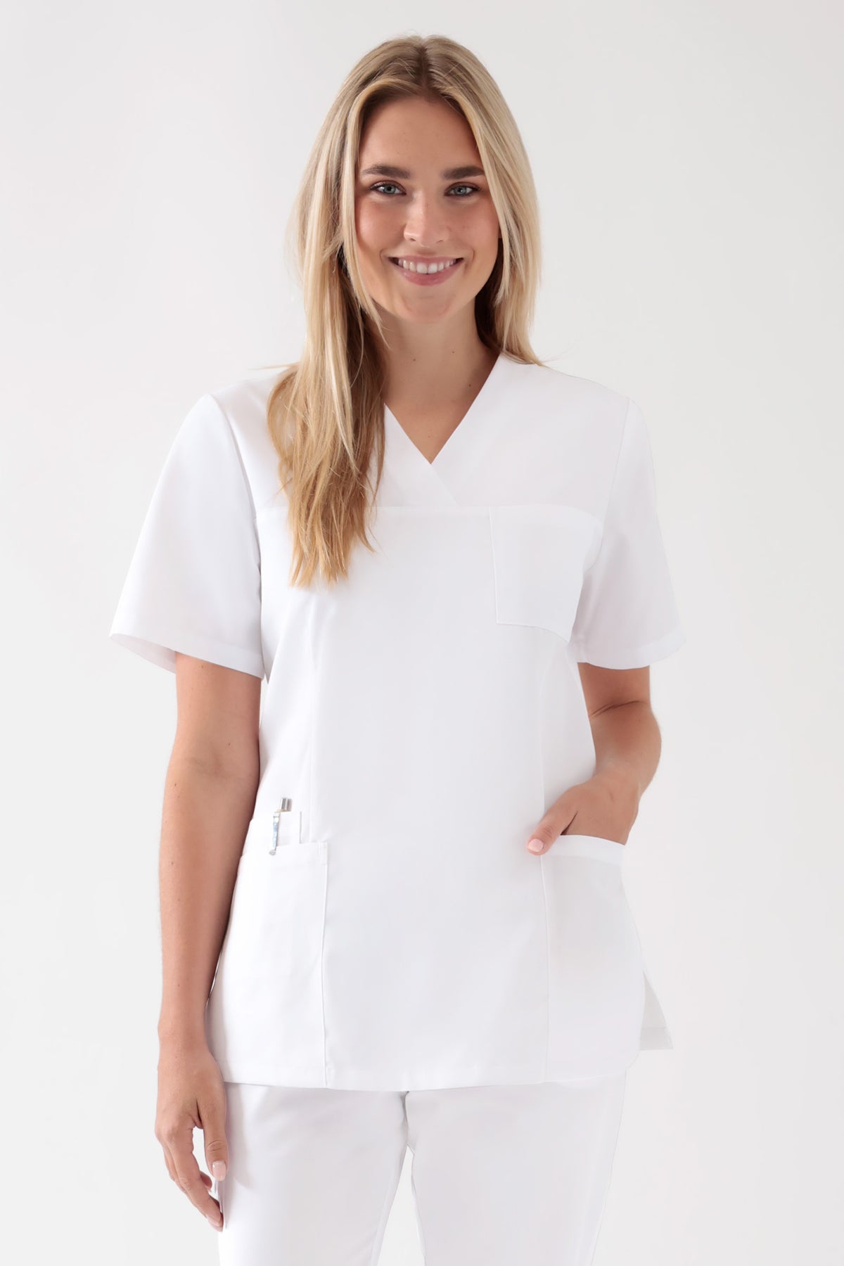 TENCEL™ Schlupfkasack Damen - V-Ausschnitt weiß, Vorderansicht 