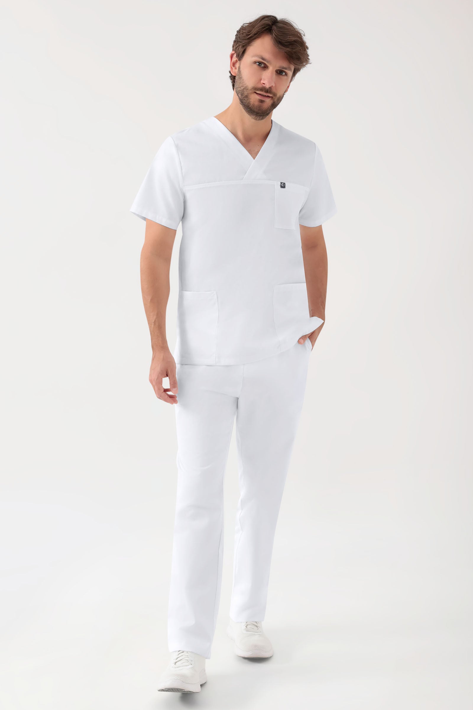 GREEN Stretch Schlupfkasack Unisex - V-Ausschnitt weiß, Vorderansicht 