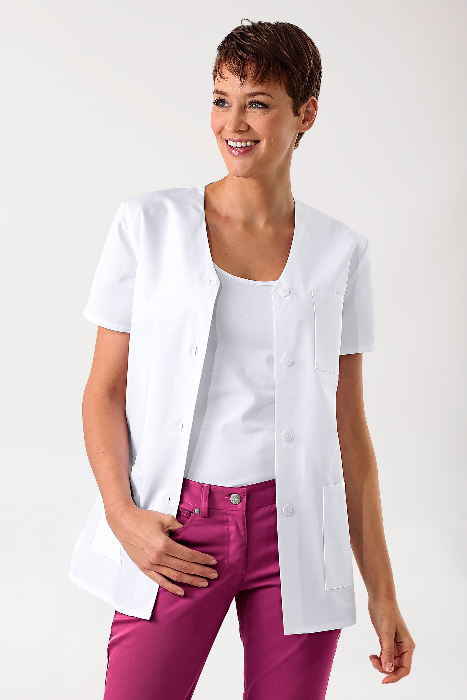 Beauty Kasack Damen - durchgeknöpft weiß