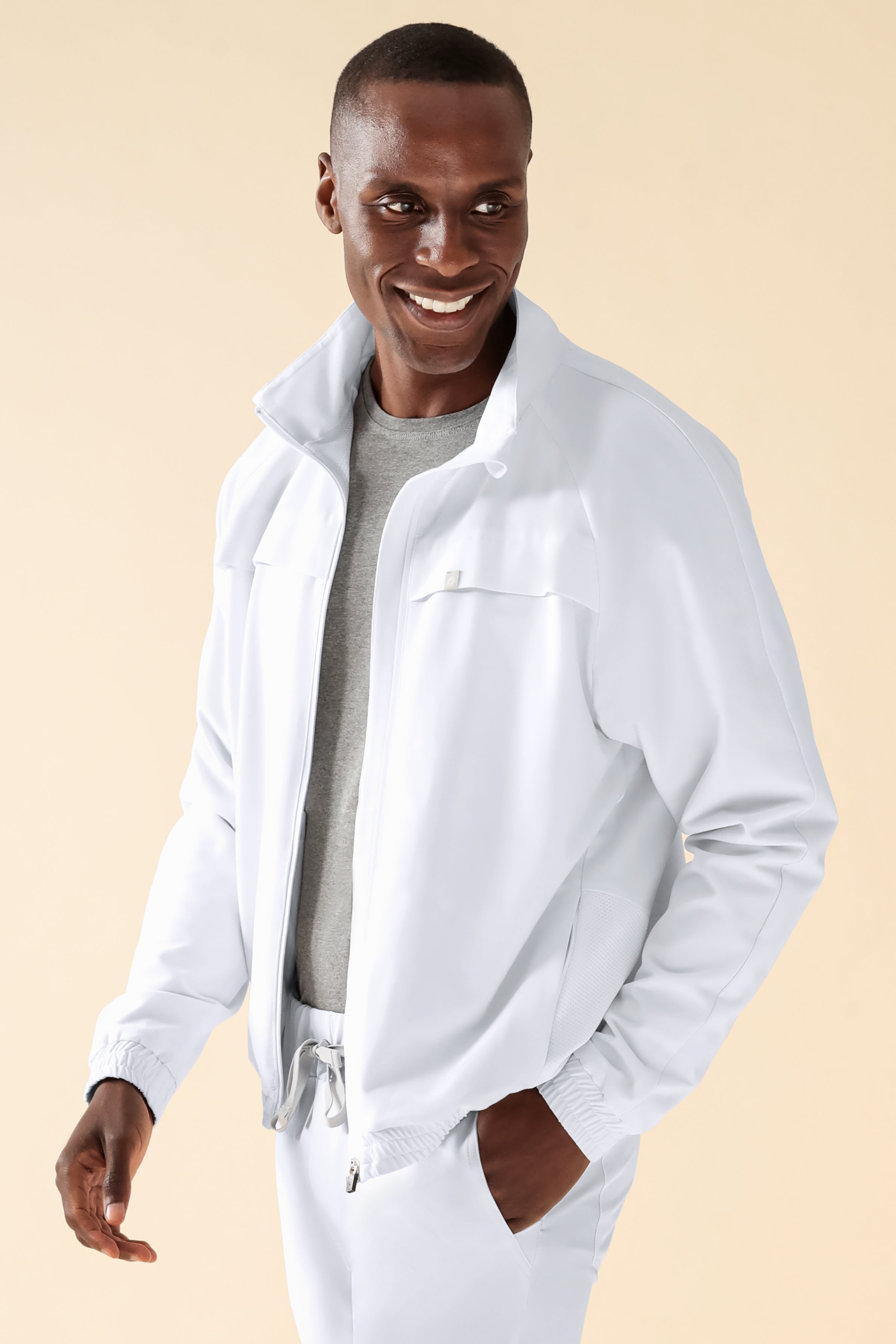 KAERE Blousonjacke Herren - mit elastischen Bündchen weiß, Vorderansicht 