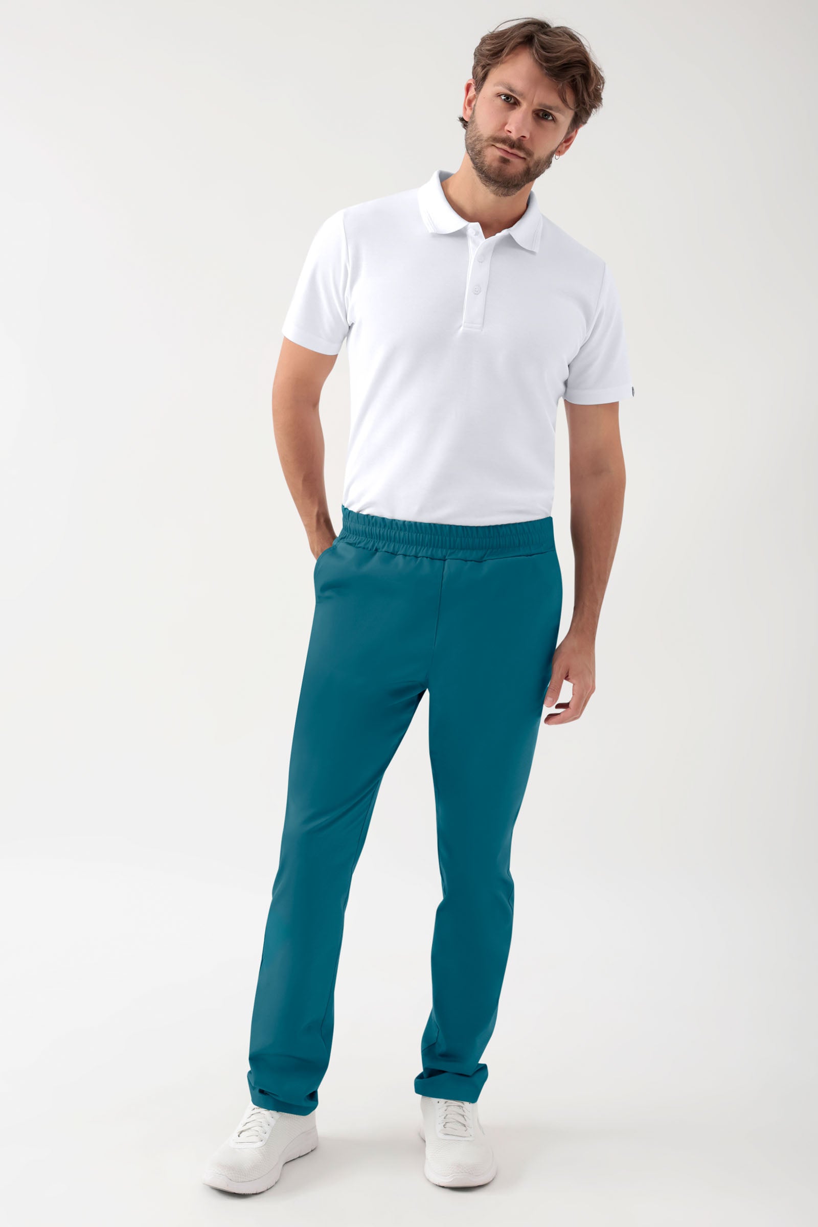 GREEN Stretch Hose Unisex - Rundumgummibund petrol, Vorderansicht 