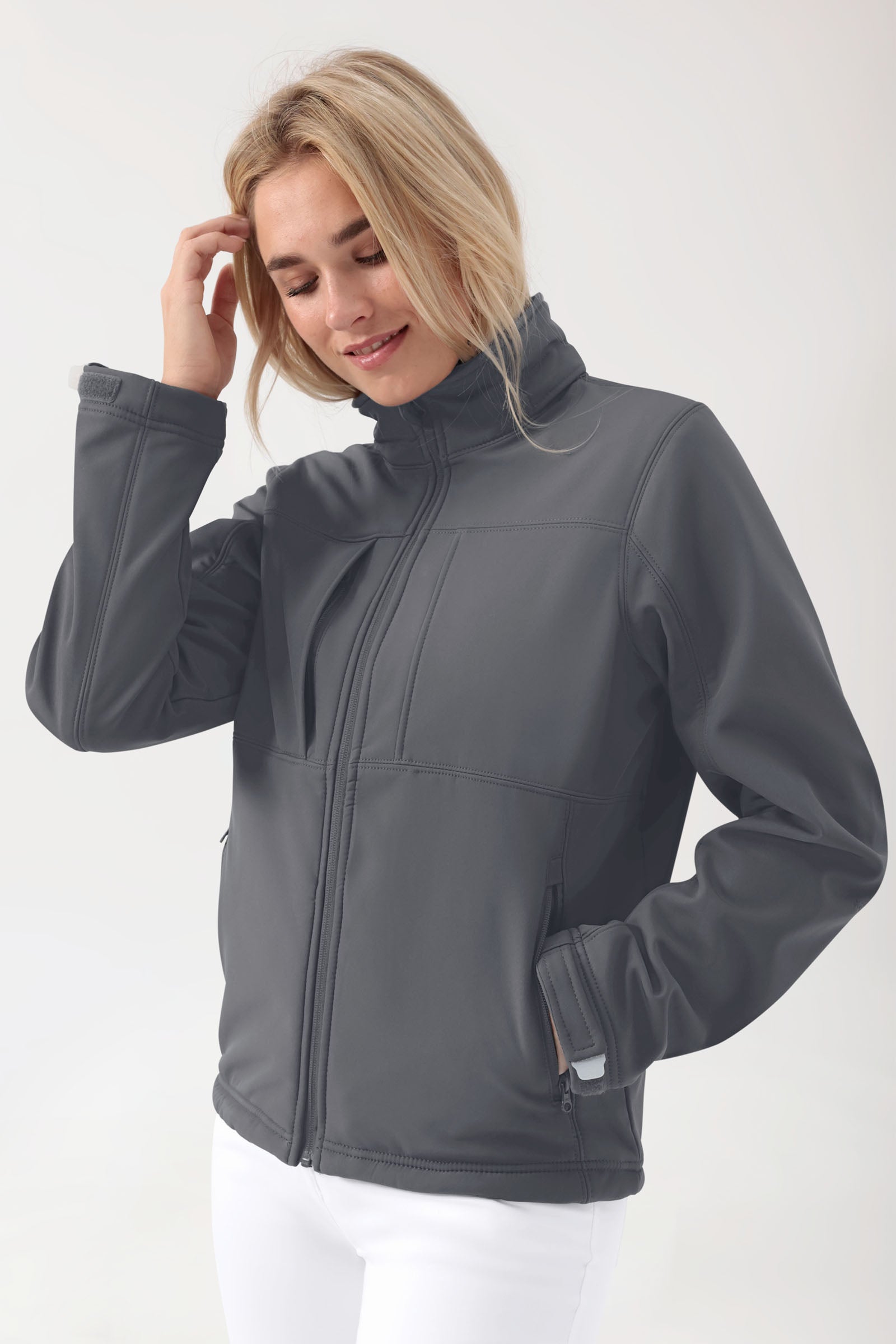 Softshell Jacken Unisex - abnehmbare Kapuze erzgrau