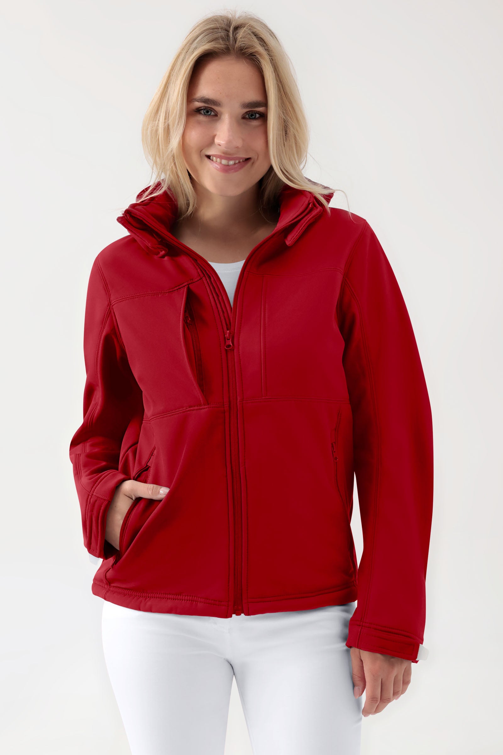 Softshell Jacke Unisex - abnehmbare Kapuze rot