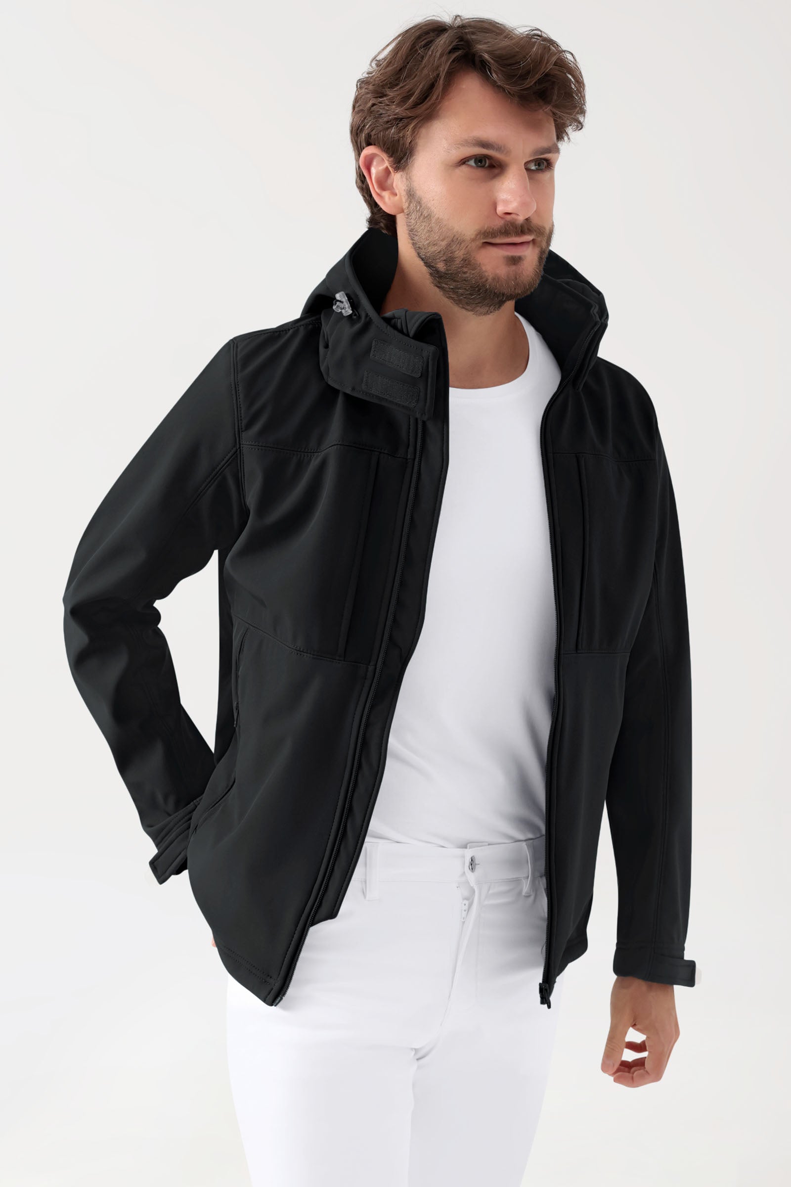 Softshell Jacken Unisex - abnehmbare Kapuze schwarz