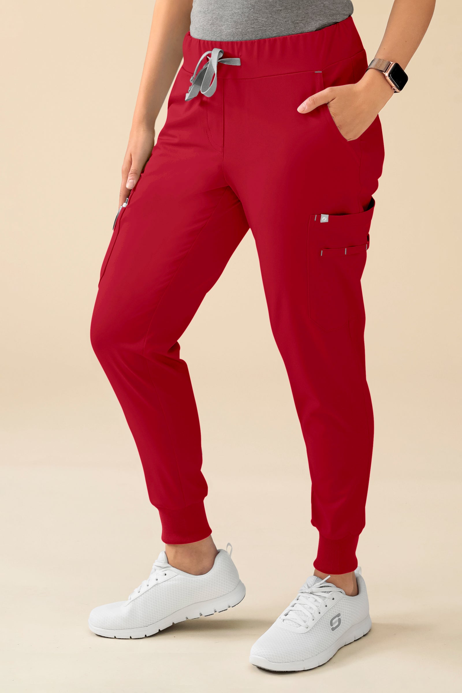 KAERE Hose Damen - Saumbündchen Kurzgr. mit Beintaschen rot, Vorderansicht 