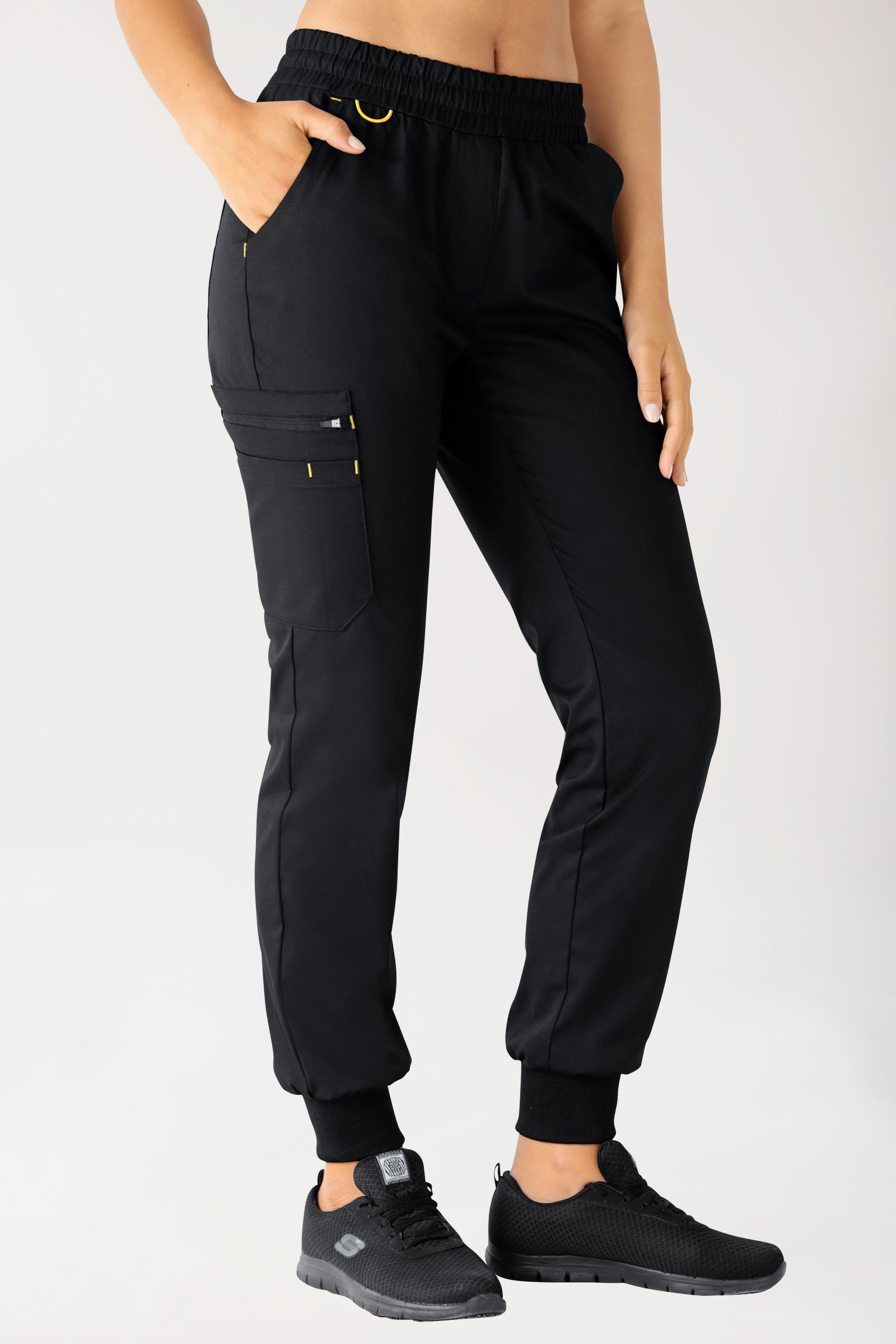 CLINIC STRETCH Hose Damen - Strickbund schwarz/gelb