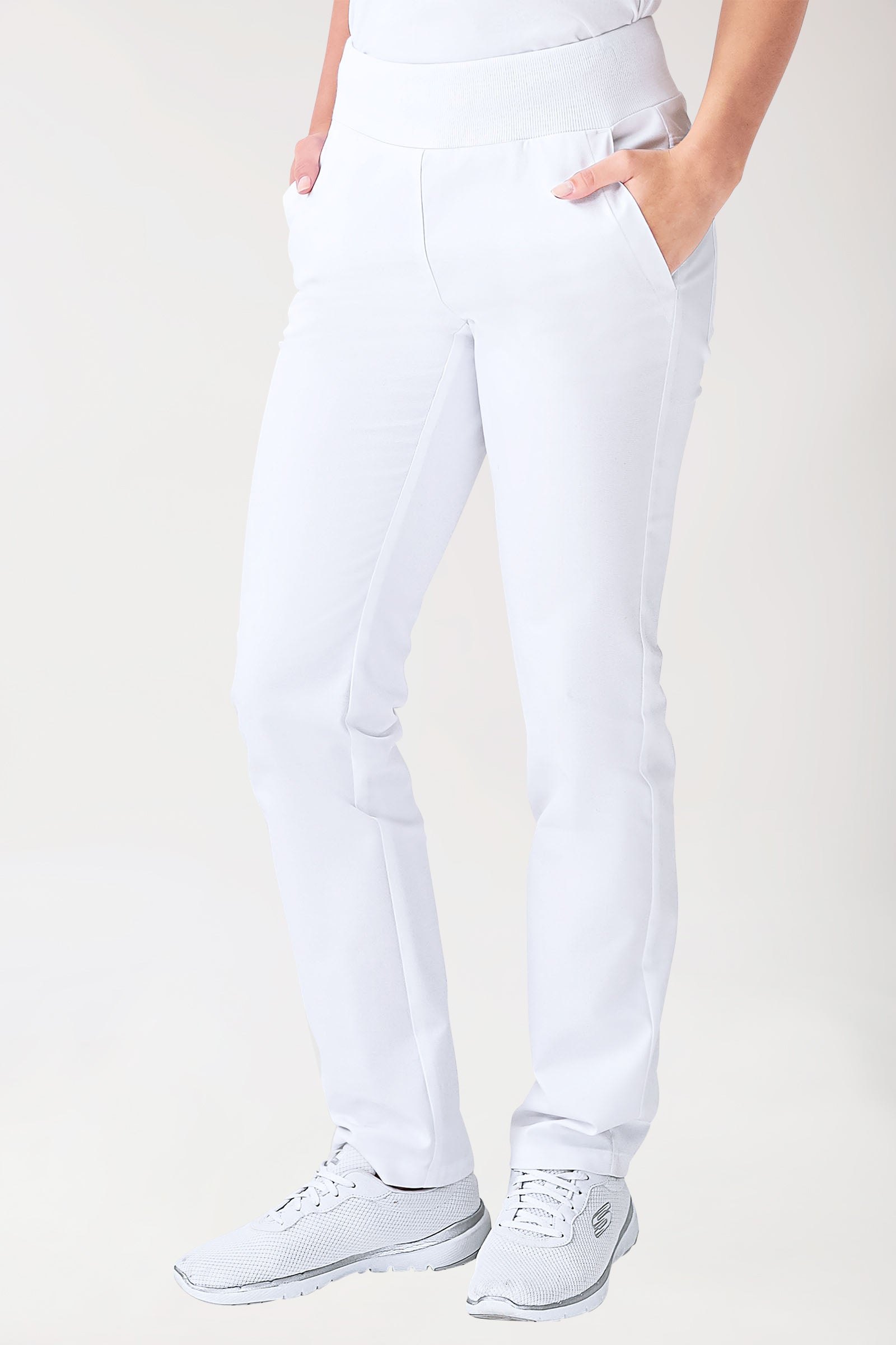 Stretch Hose Damen - Seitentaschen - Strickbund weiß, Vorderansicht 