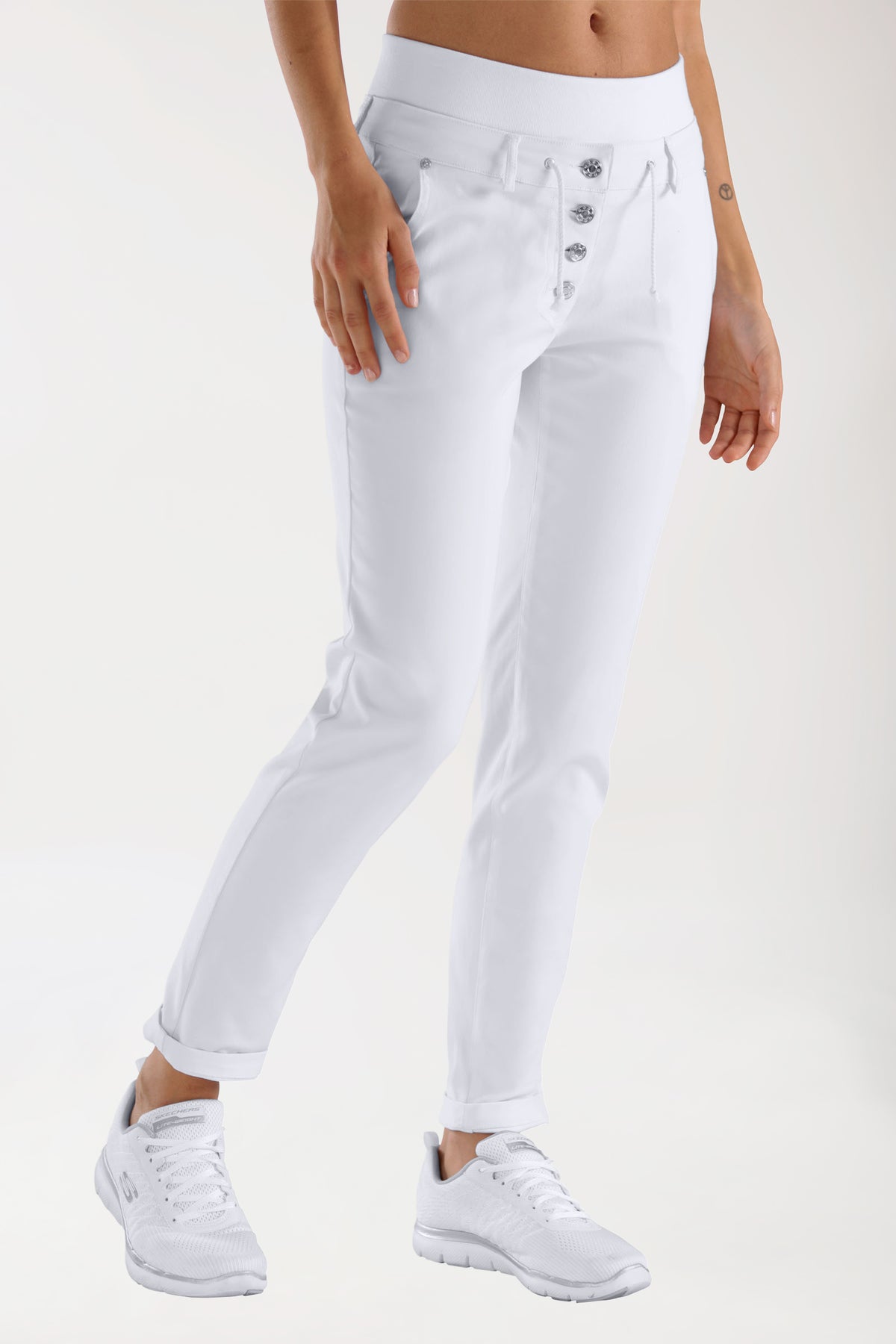 Comfort Stretch Hose Damen - elastischer Strickbund weiß, Vorderansicht 